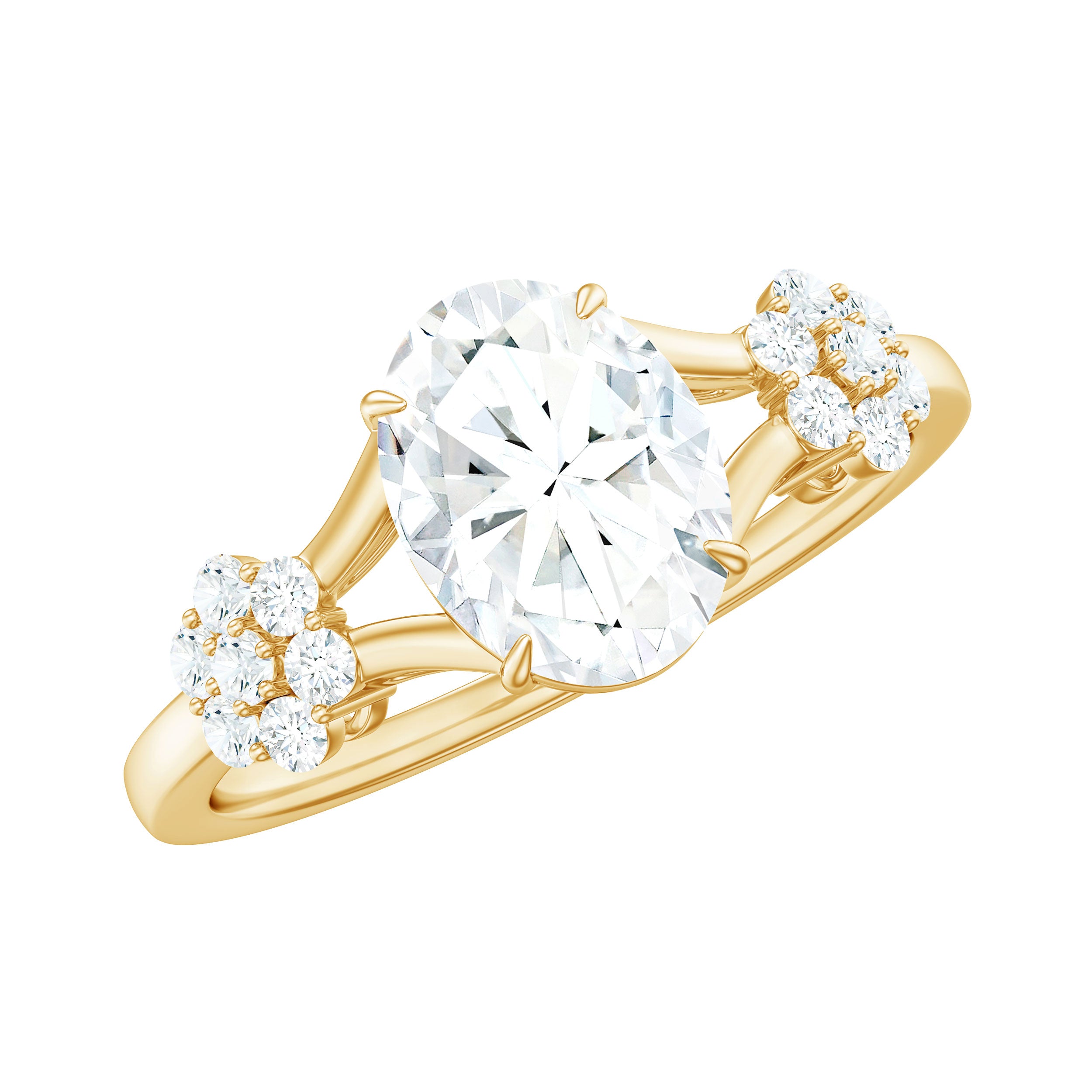Oval Cut Moissanite Flower Engagement Ring in Split Shank D-VS1 - Rosec Jewels