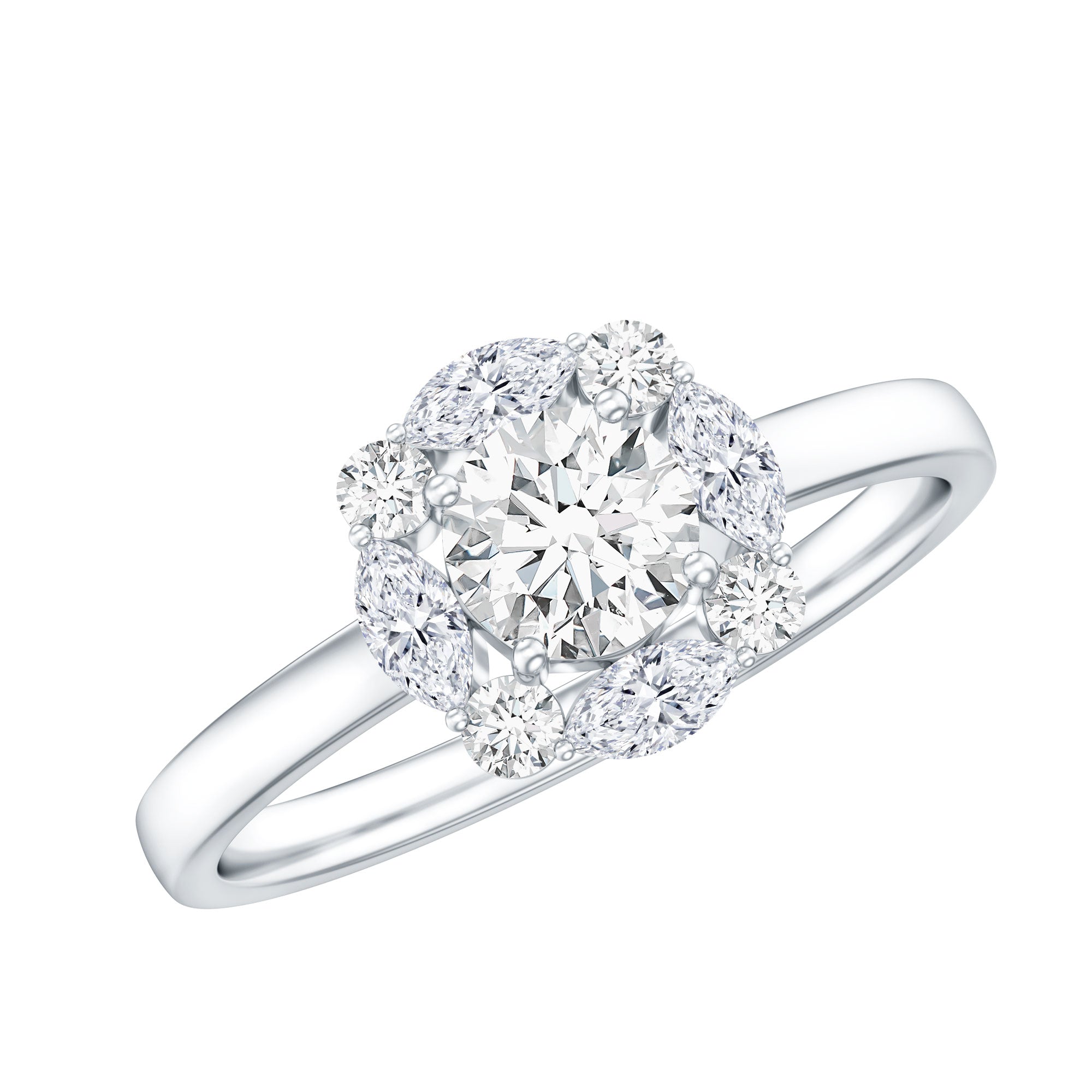 Round Moissanite Halo Engagement Ring for Women D-VS1 - Rosec Jewels