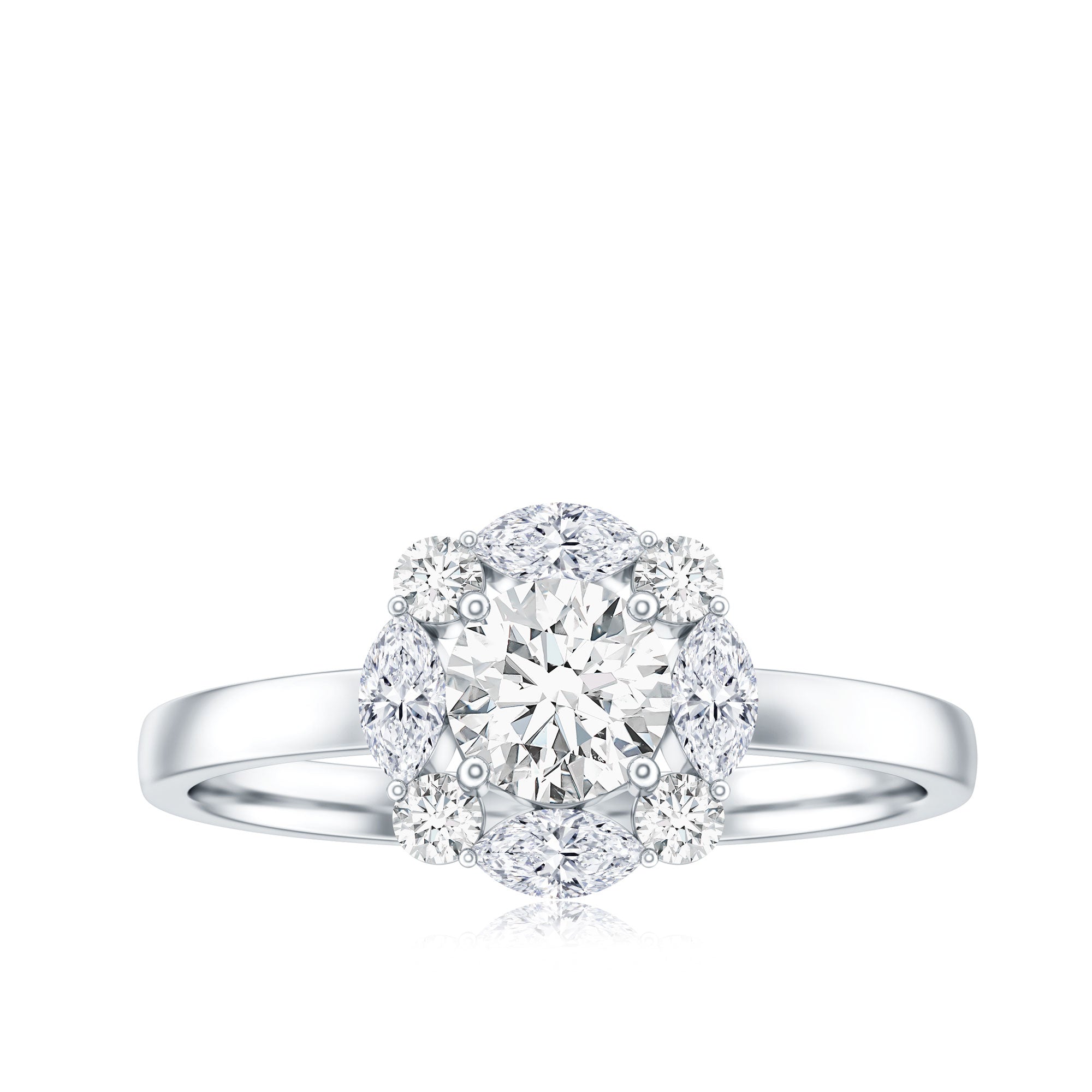 Round Moissanite Halo Engagement Ring for Women D-VS1 - Rosec Jewels