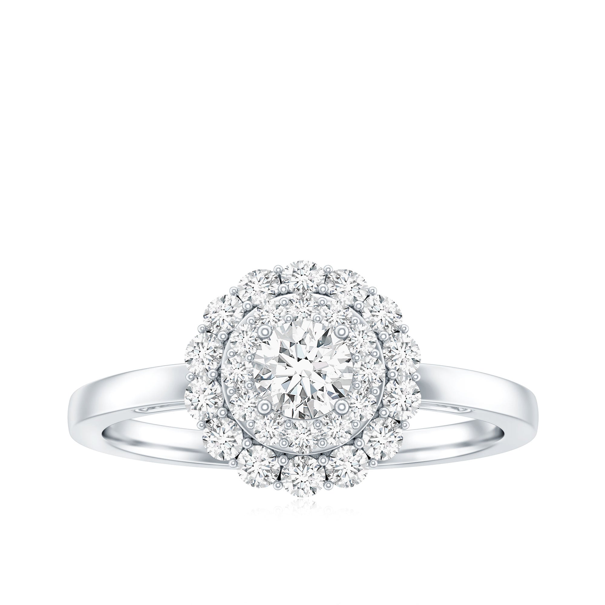 Certified Round Moissanite Double Halo Engagement Ring D-VS1 - Rosec Jewels