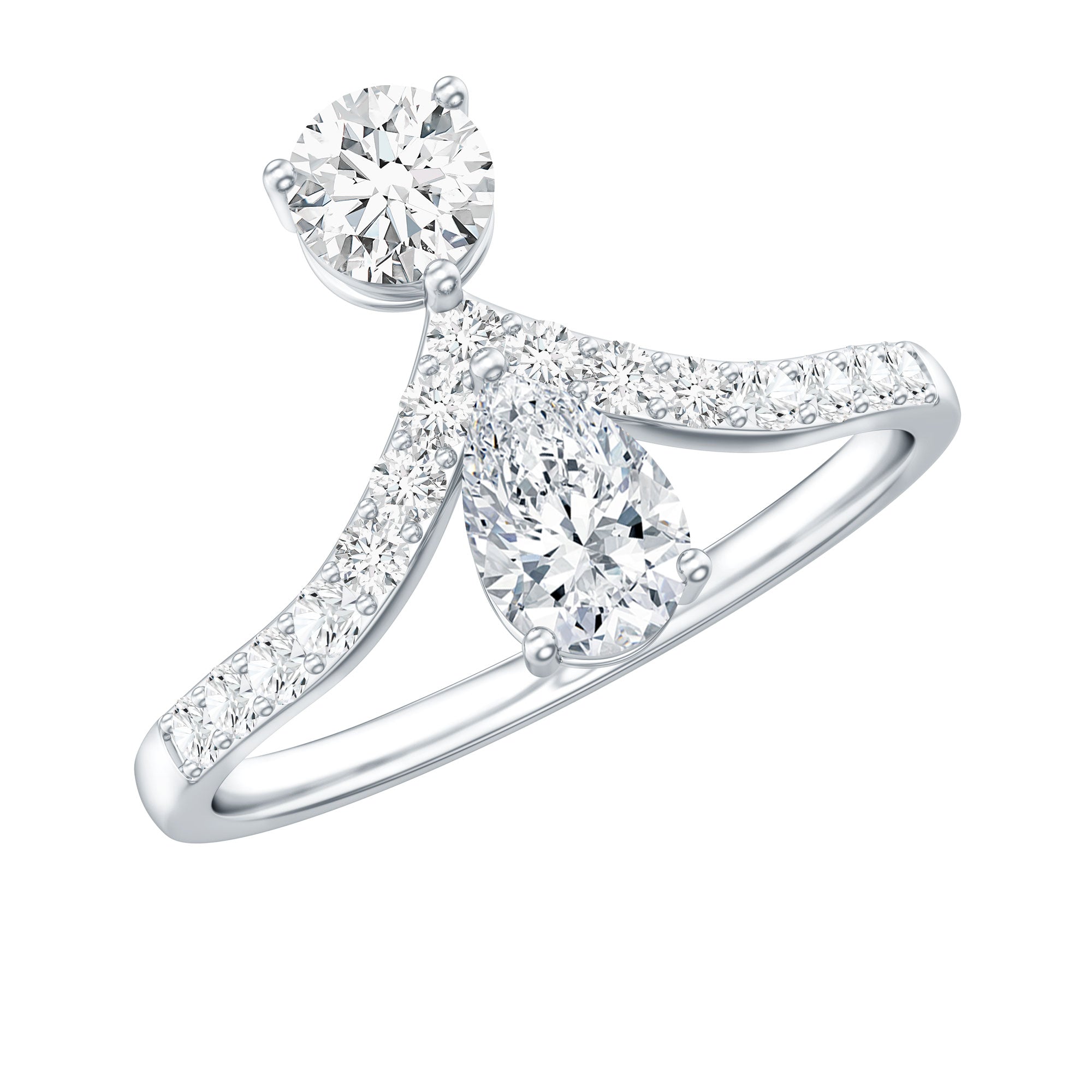 Bague de fiançailles Toi et Moi Moissanite taille poire et ronde 1,25 CT