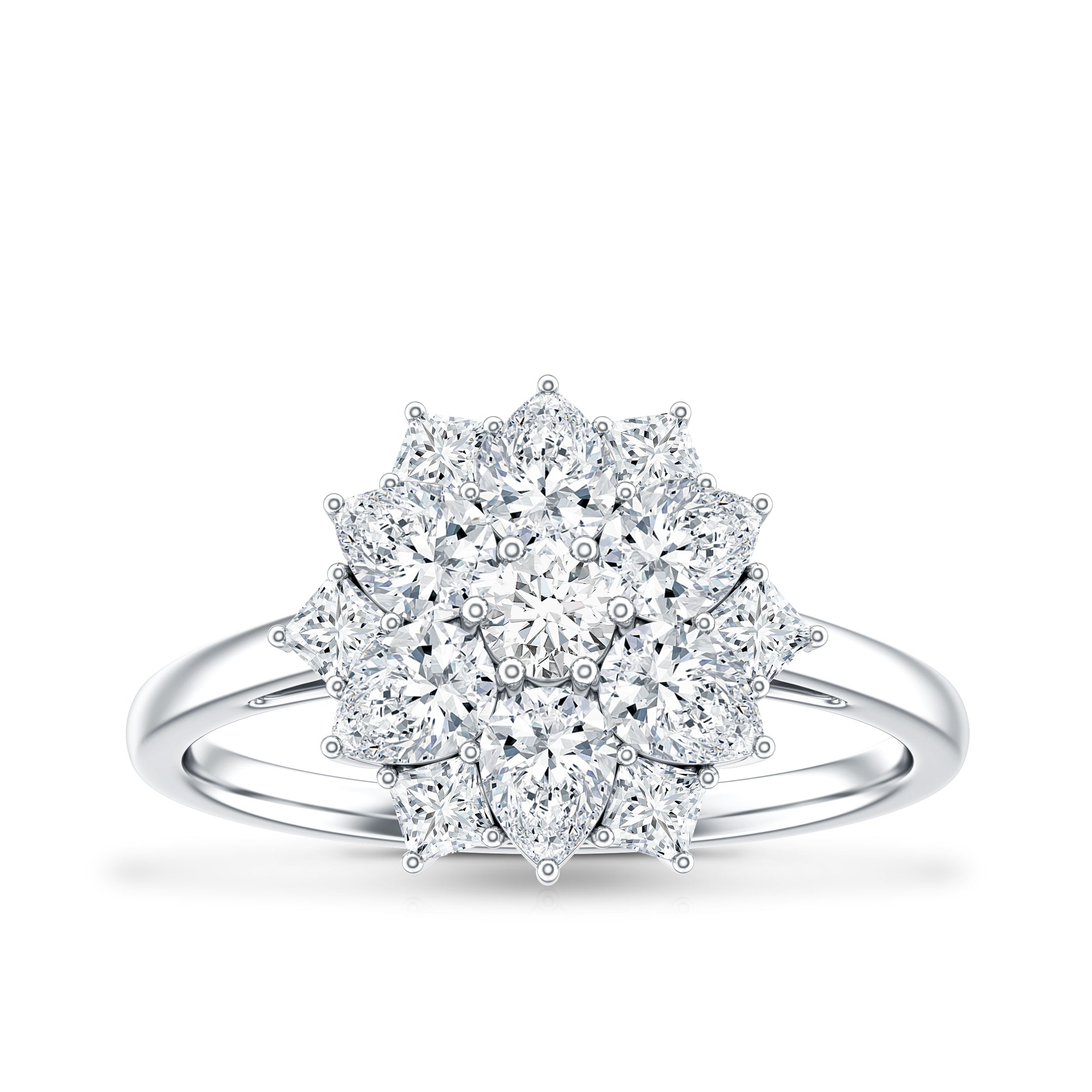 Womens Moissanite Flower Engagement Ring with Certificate D-VS1 - Rosec Jewels