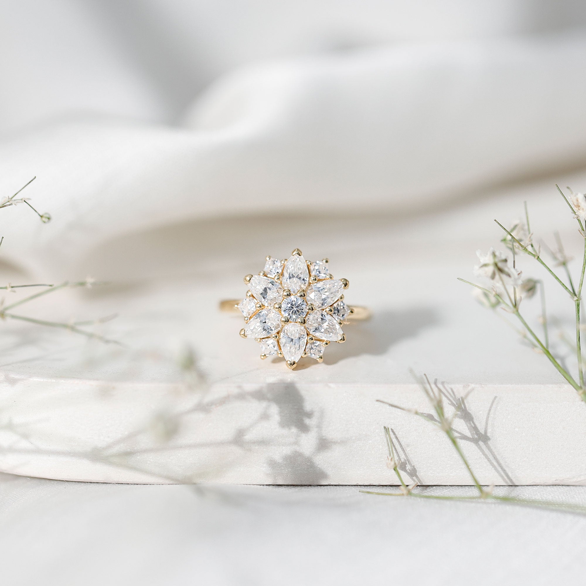 Womens Moissanite Flower Engagement Ring with Certificate D-VS1 - Rosec Jewels