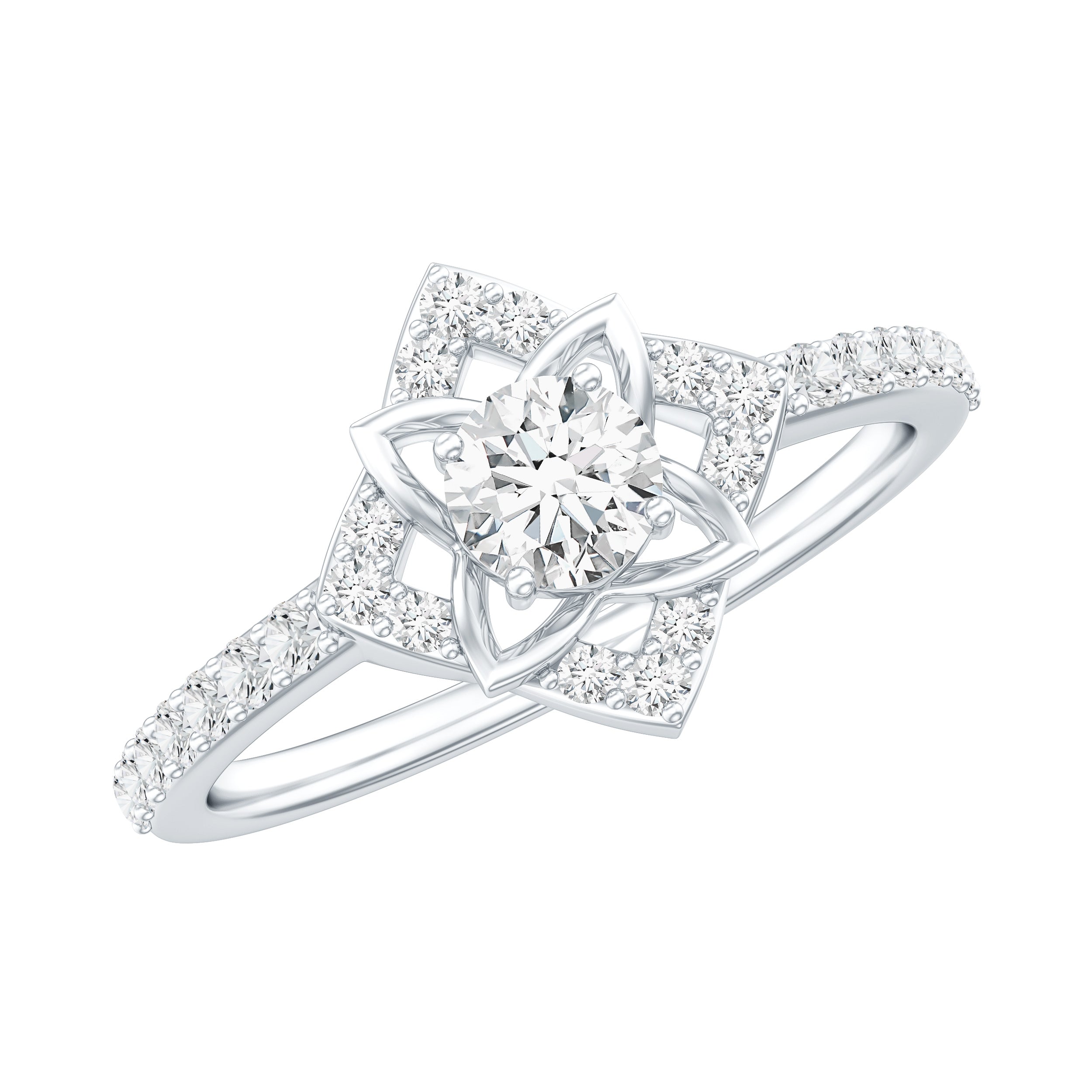 Certified Moissanite Floral Engagement Ring For Her D-VS1 - Rosec Jewels