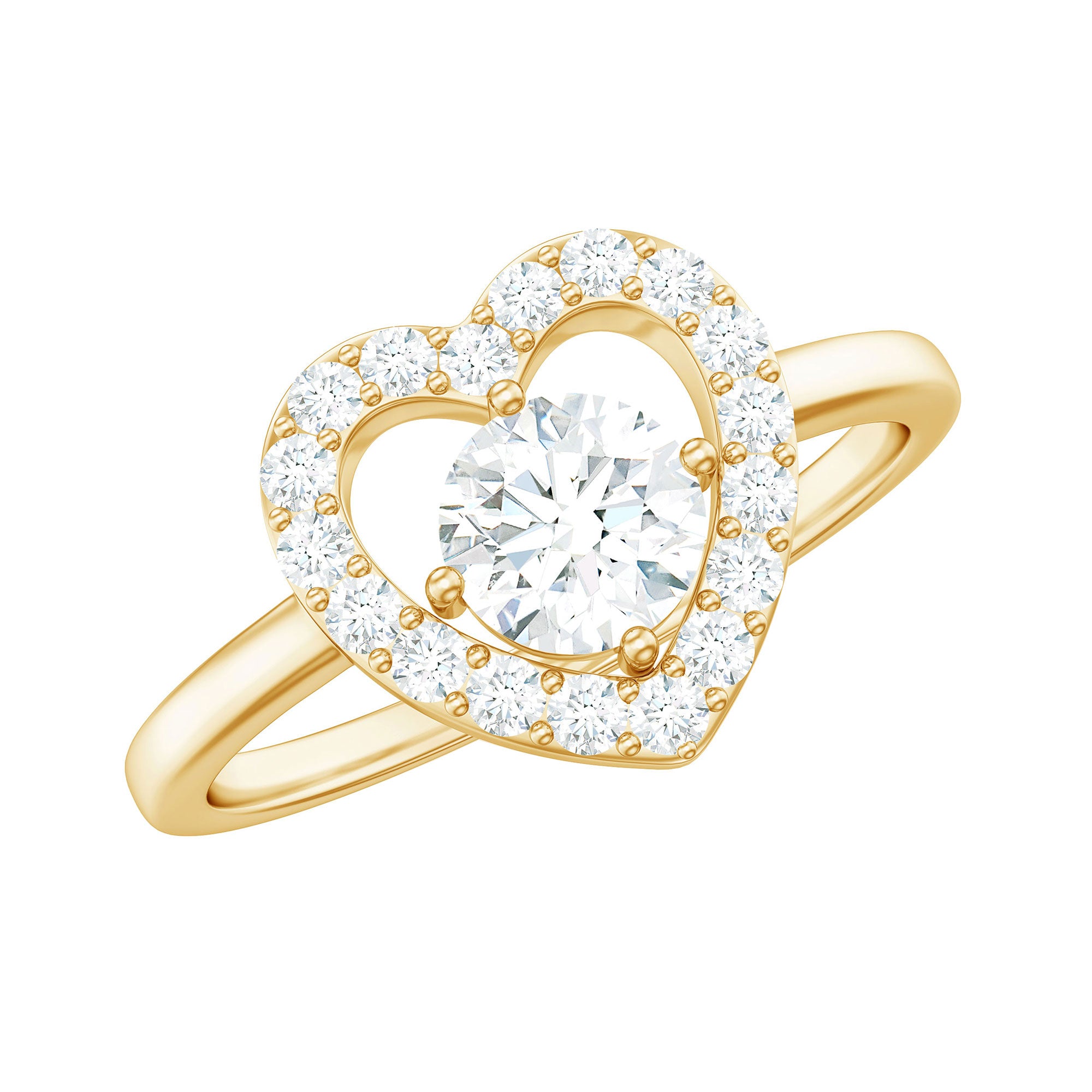 1 CT Round Cut Zircon Heart Engagement Ring with Halo AAAA - Rosec Jewels