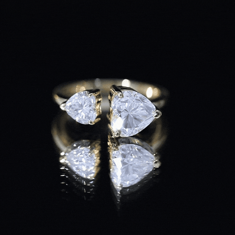 Heart Shape Moissanite Two Stone Cuff Ring D-VS1 - Rosec Jewels