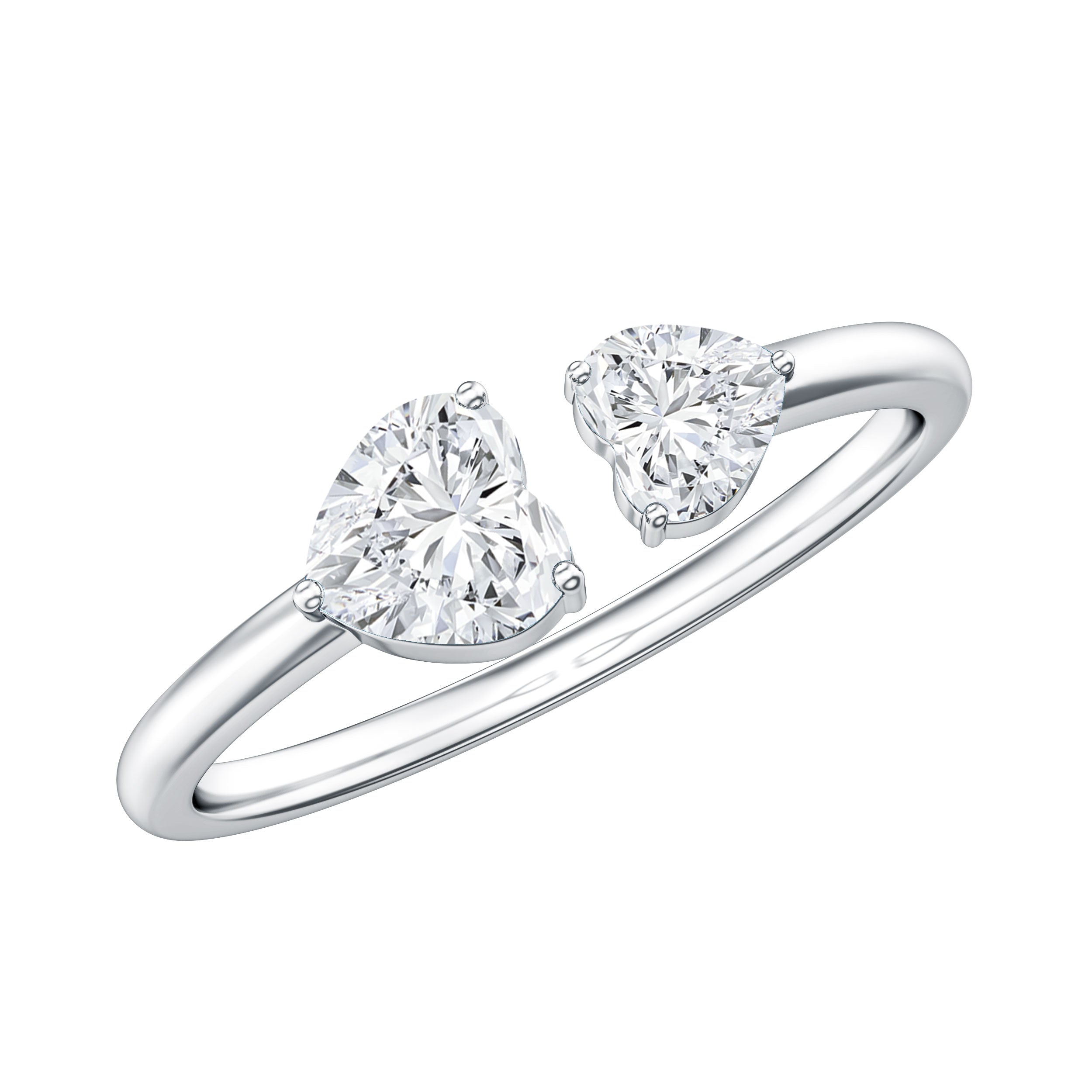 Heart Shape Moissanite Two Stone Cuff Ring D-VS1 - Rosec Jewels