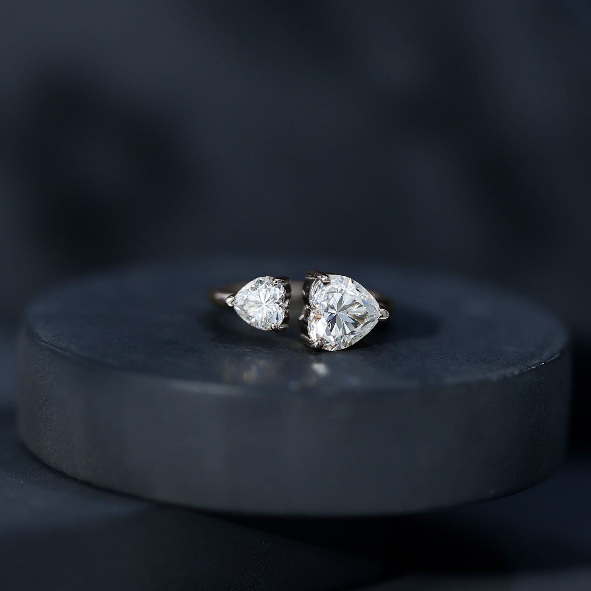Heart Shape Moissanite Two Stone Cuff Ring D-VS1 - Rosec Jewels