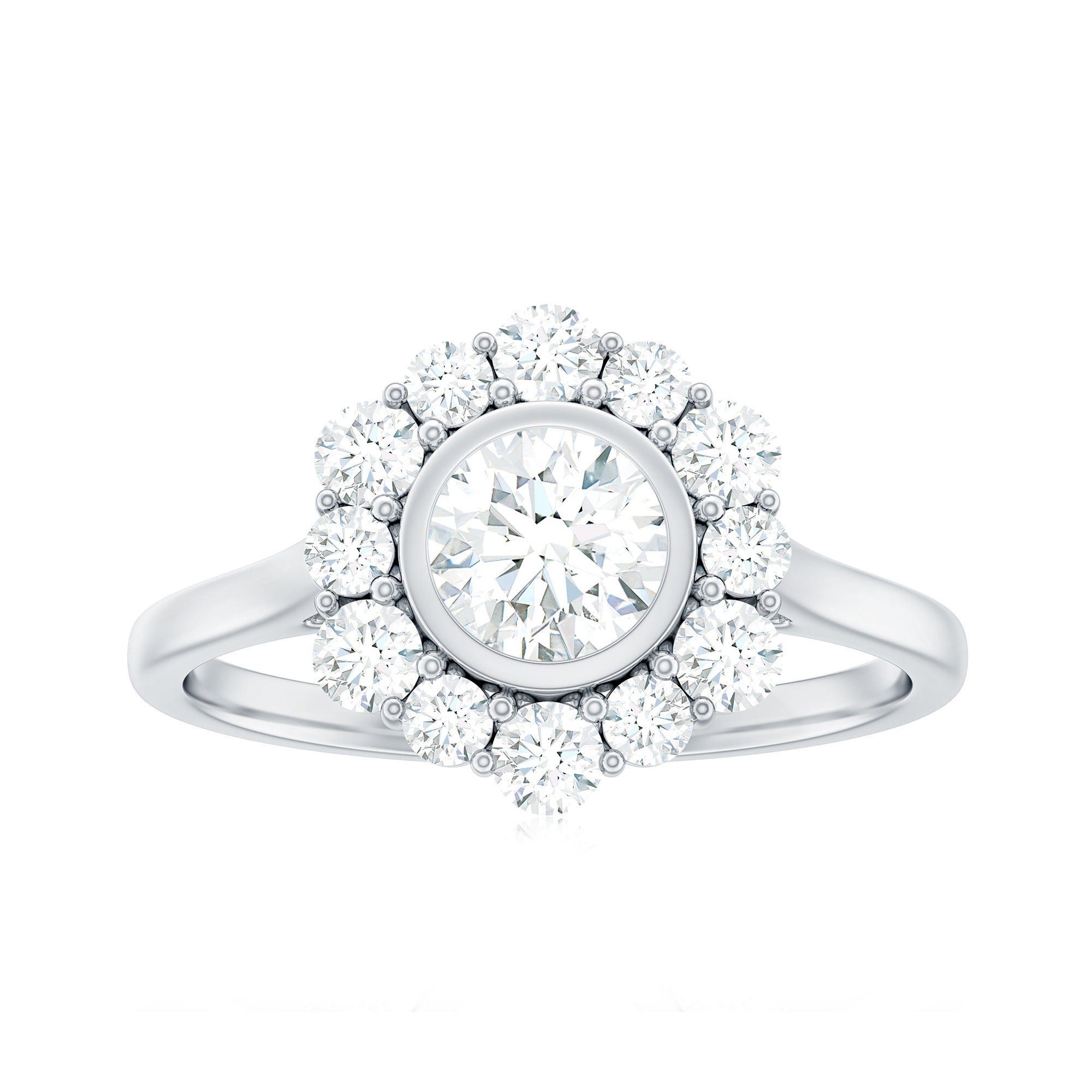 1.50 CT Bezel Set Zircon Statement Halo Engagement Ring AAAA - Rosec Jewels