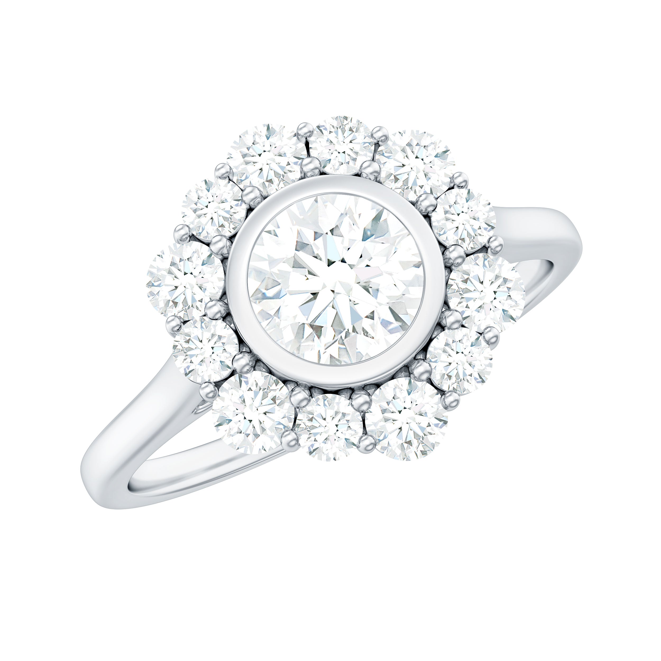 Round Moissanite Statement Engagement Ring with Halo