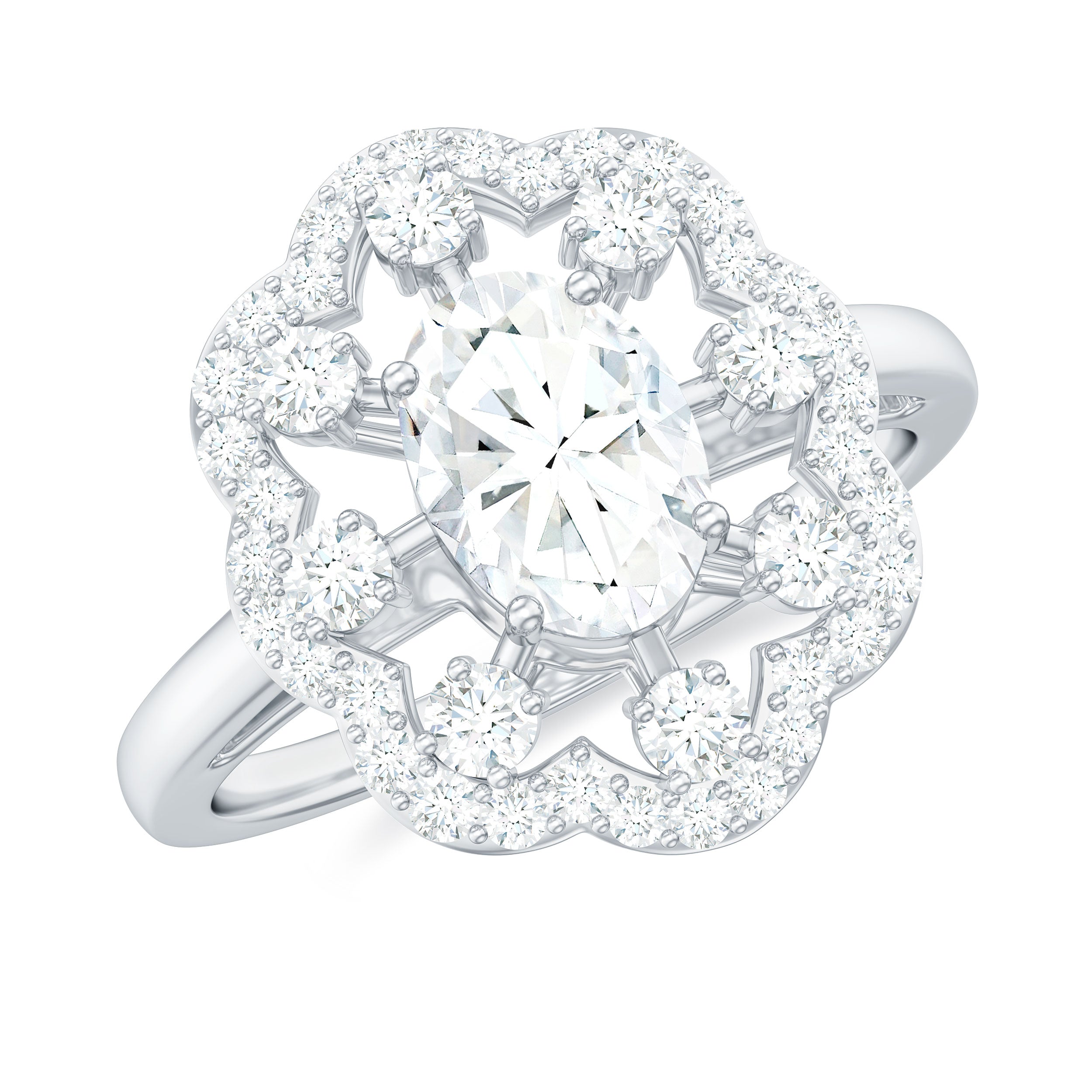 Oval Shaped Moissanite Flower Engagement Ring