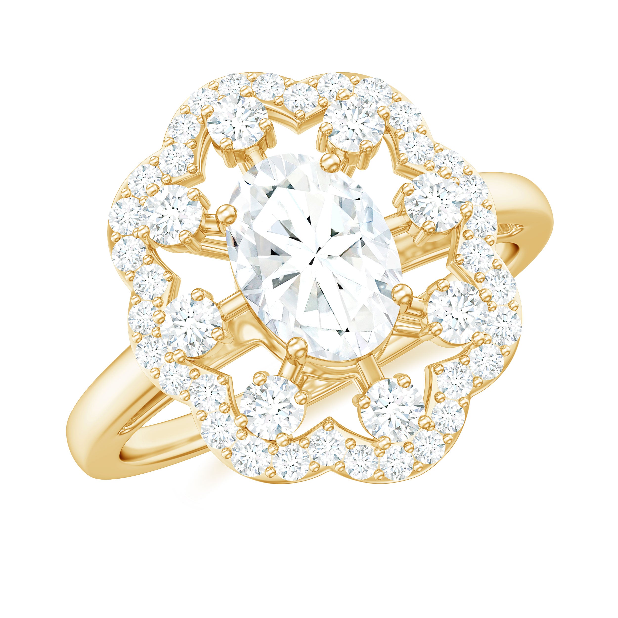 Rosec Jewels-Oval Shaped Moissanite Flower Engagement Ring