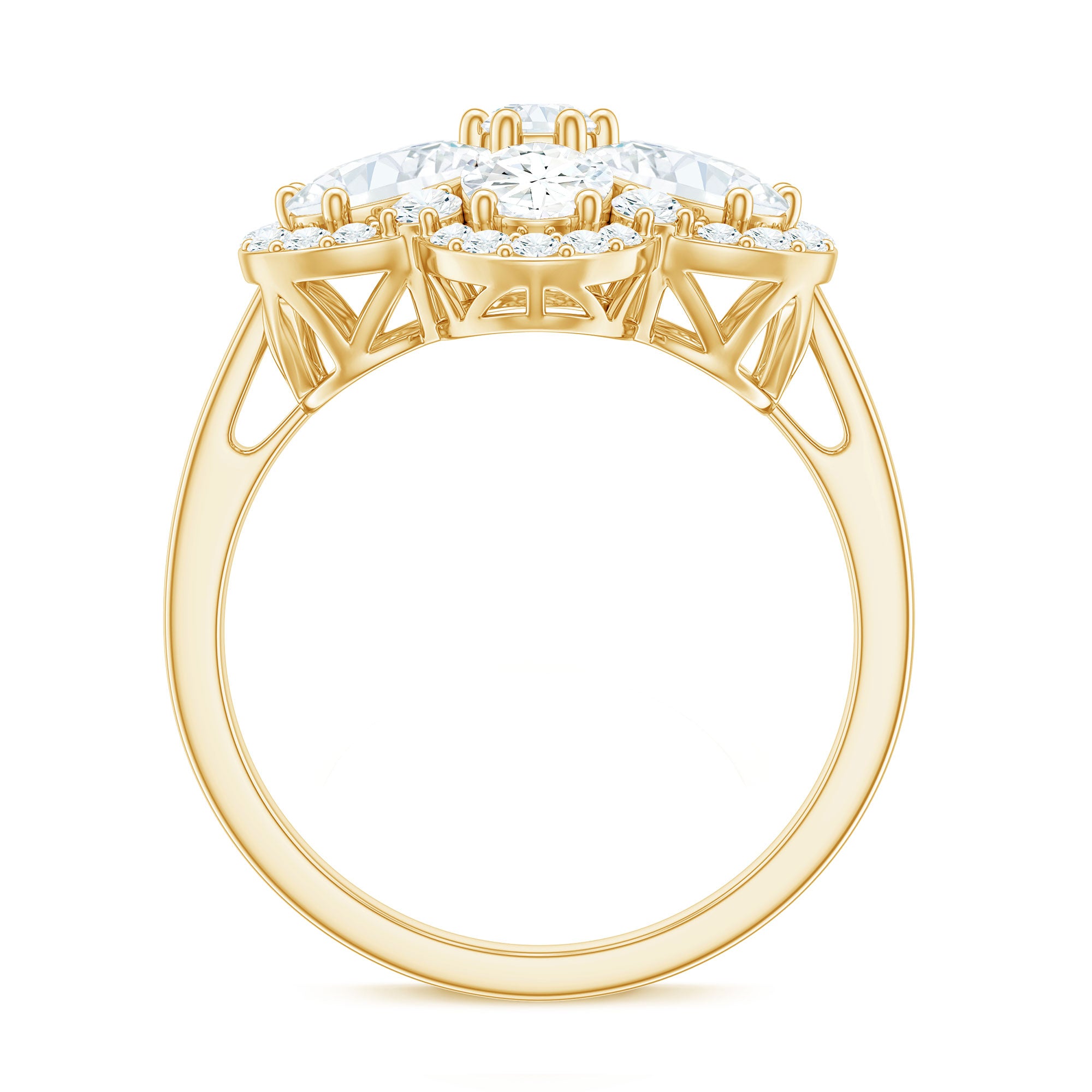 5.50 CT Oval and Round Cut Zircon Floral Statement Ring AAAA - Rosec Jewels