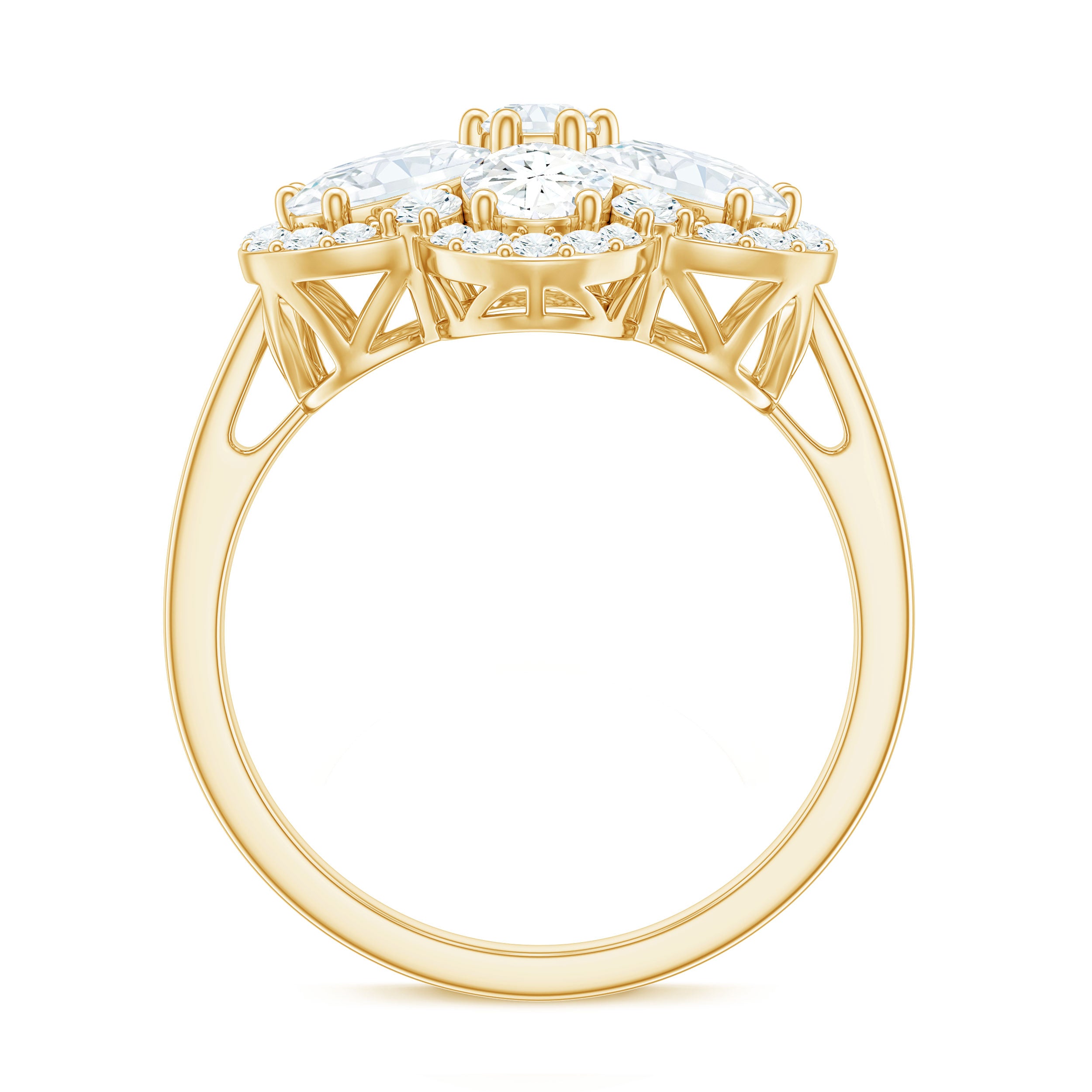 Certified Moissanite Huge Flower Engagement Ring D-VS1 - Rosec Jewels