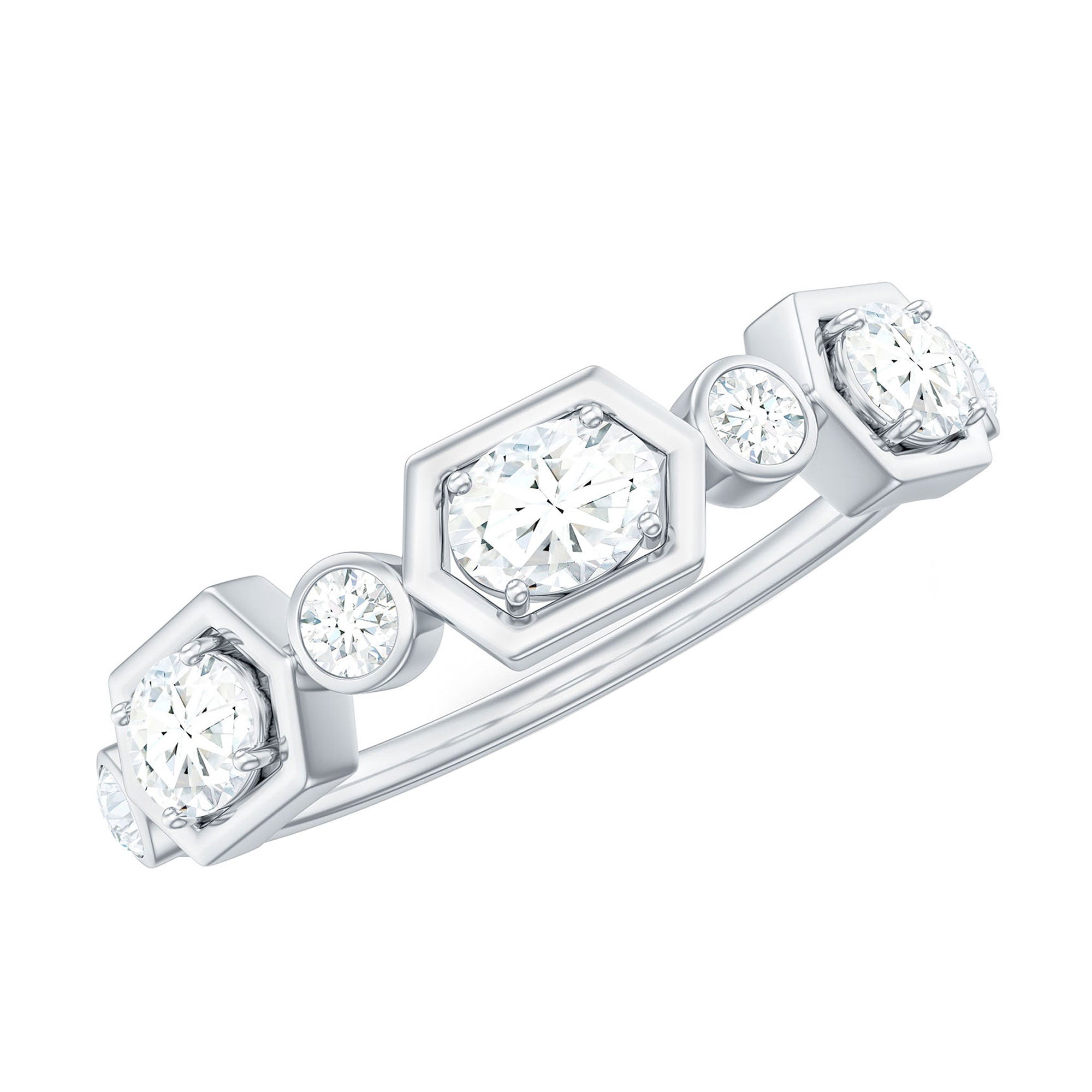 Rosec Jewels-Oval and Round Certified Moissanite Half Eternity Ring