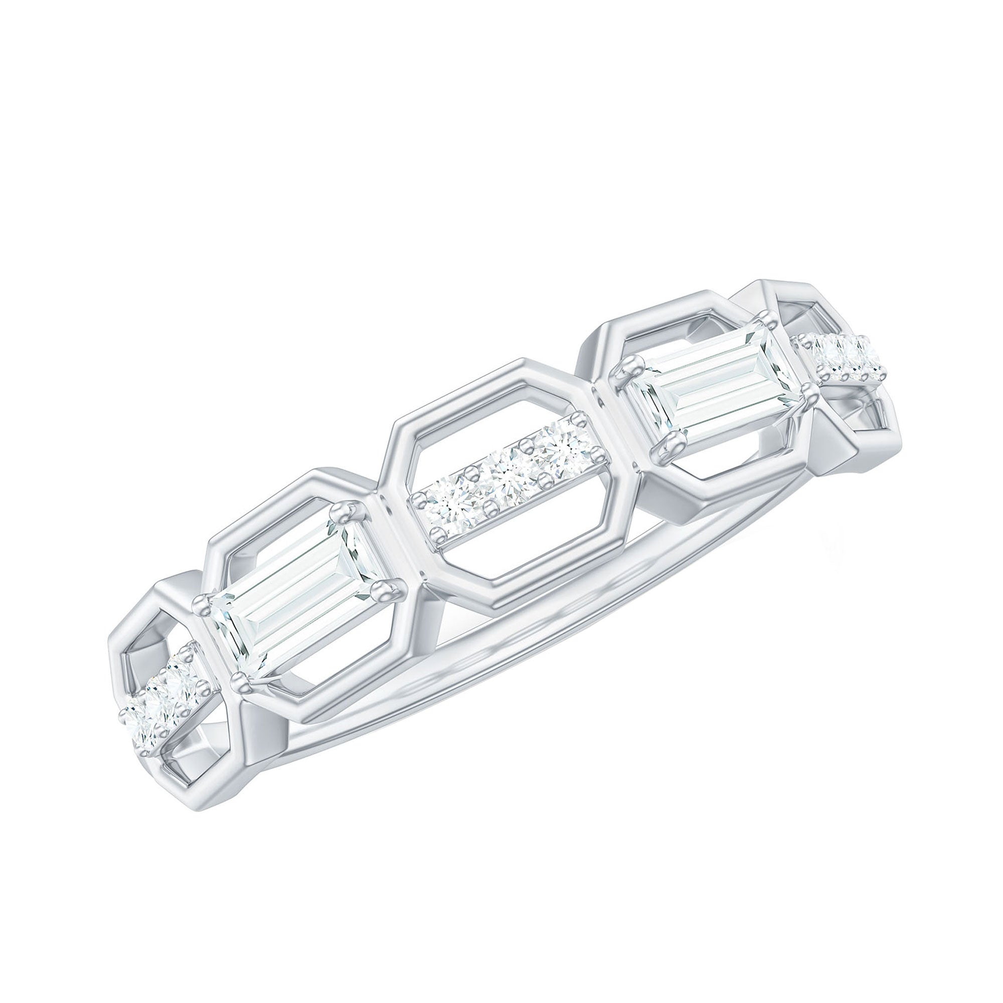 Certified Moissanite Geometric Half Eternity Ring