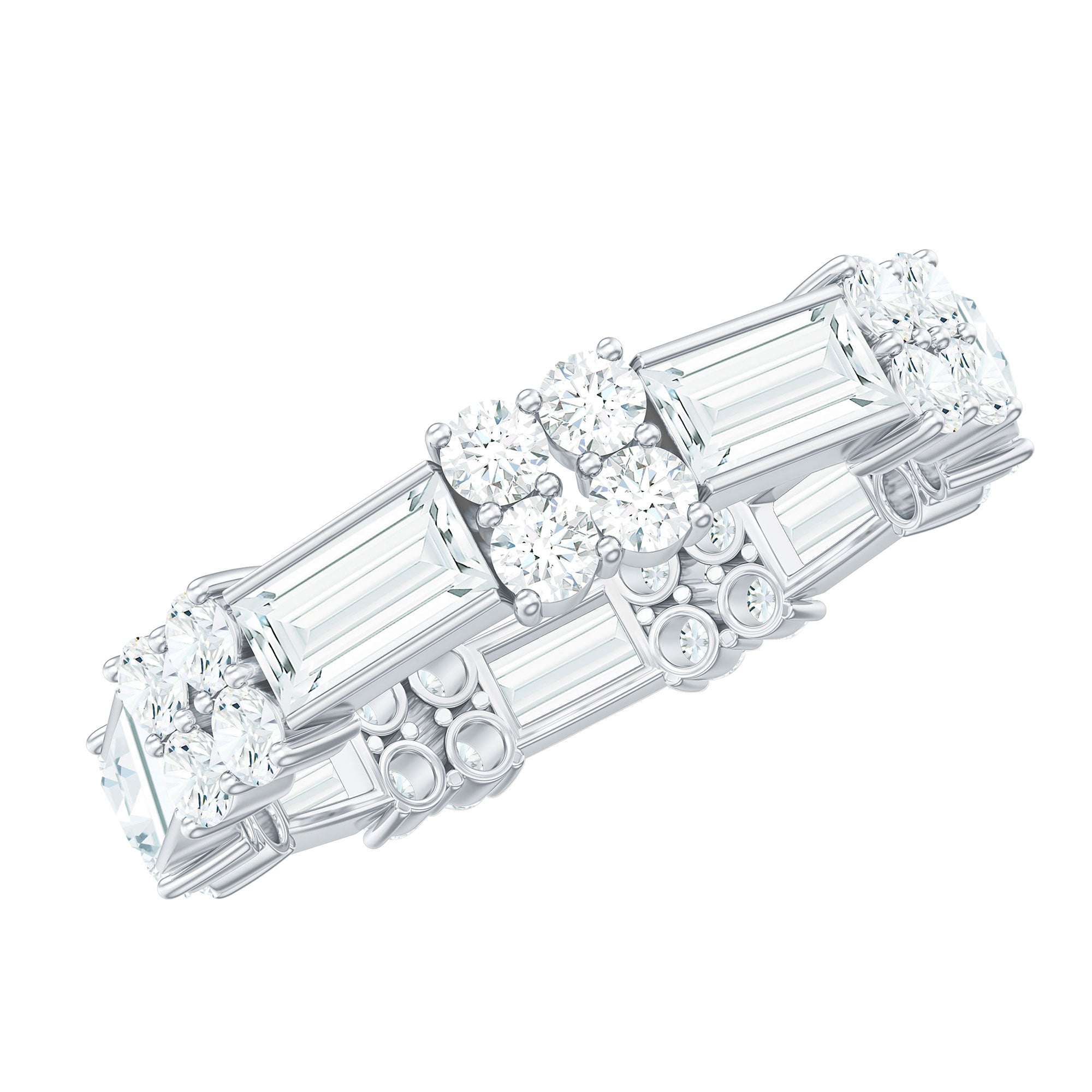 Moissanite Round and Baguette Wedding Band