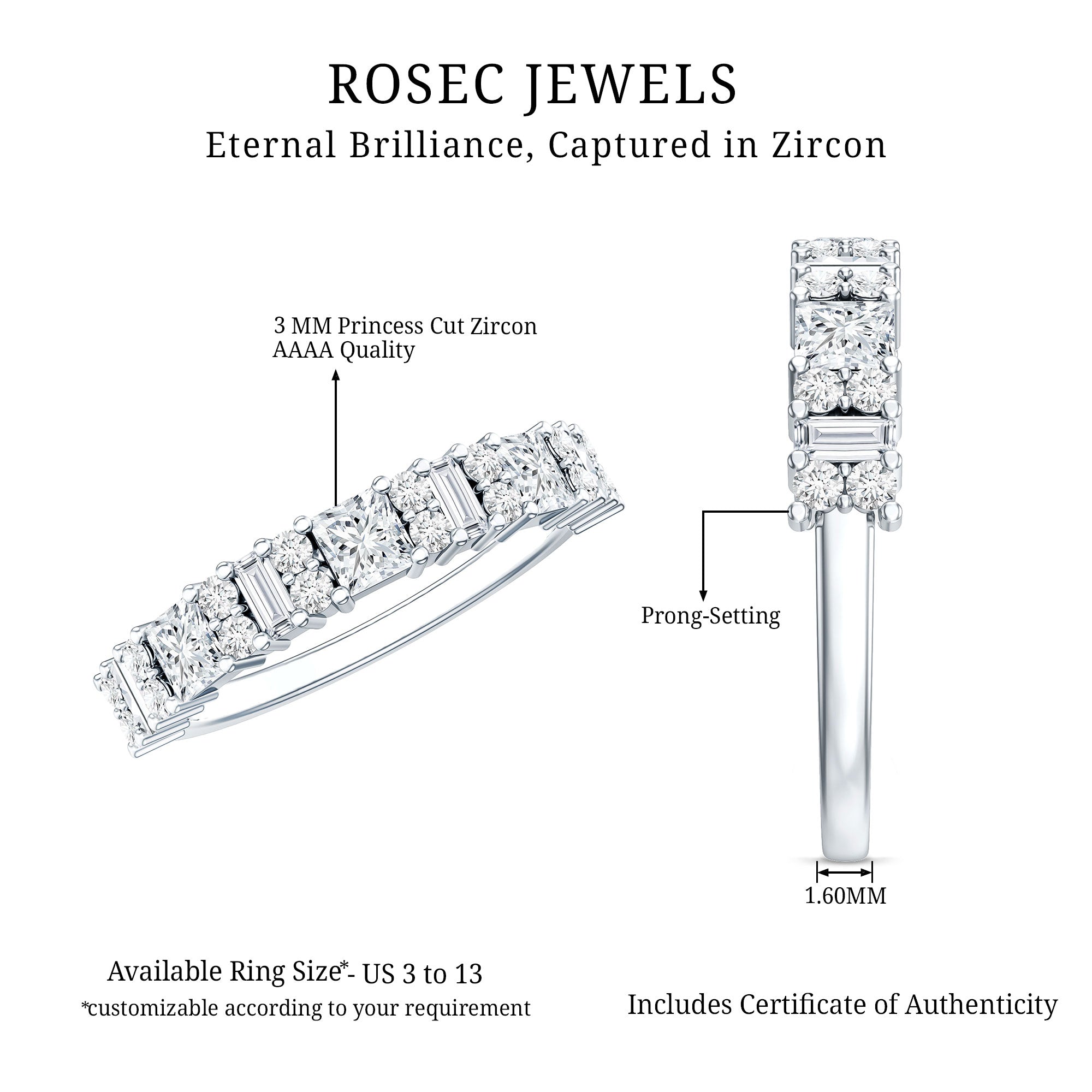 Designer Cubic Zirconia Half Eternity Band Ring AAAA - Rosec Jewels