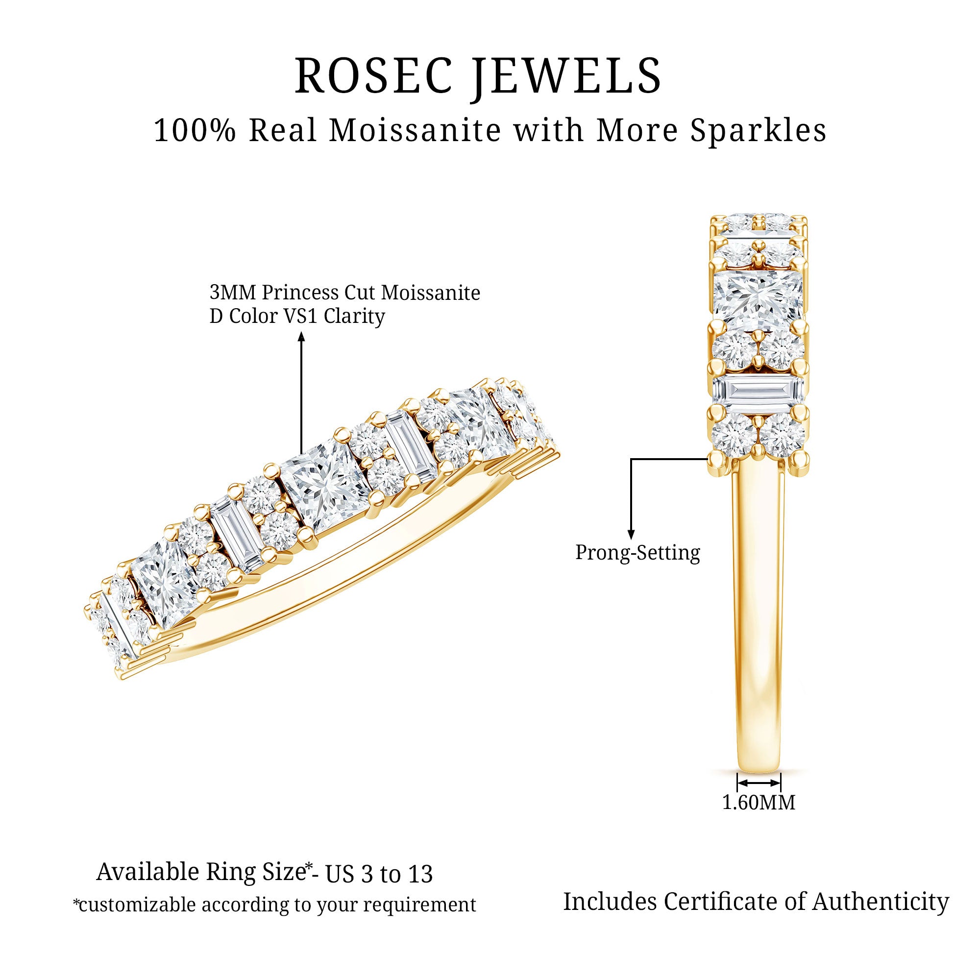 Certified Moissanite Half Eternity Wedding Band for Women D-VS1 - Rosec Jewels