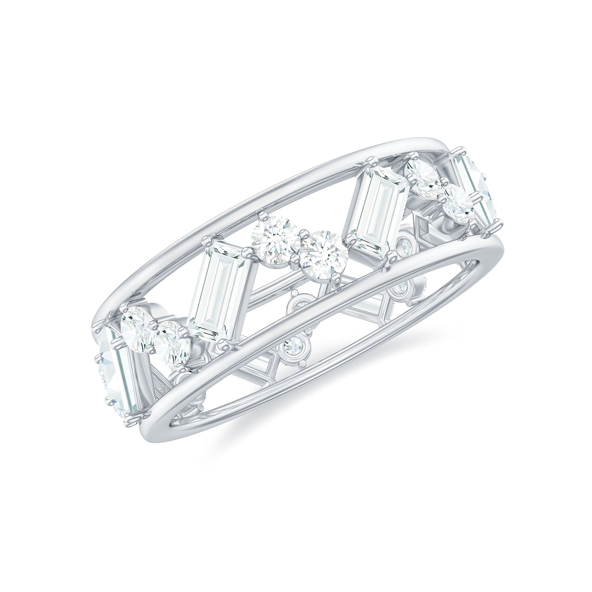 Certified Moissanite Zig Zag Eternity Band for Women D-VS1 - Rosec Jewels
