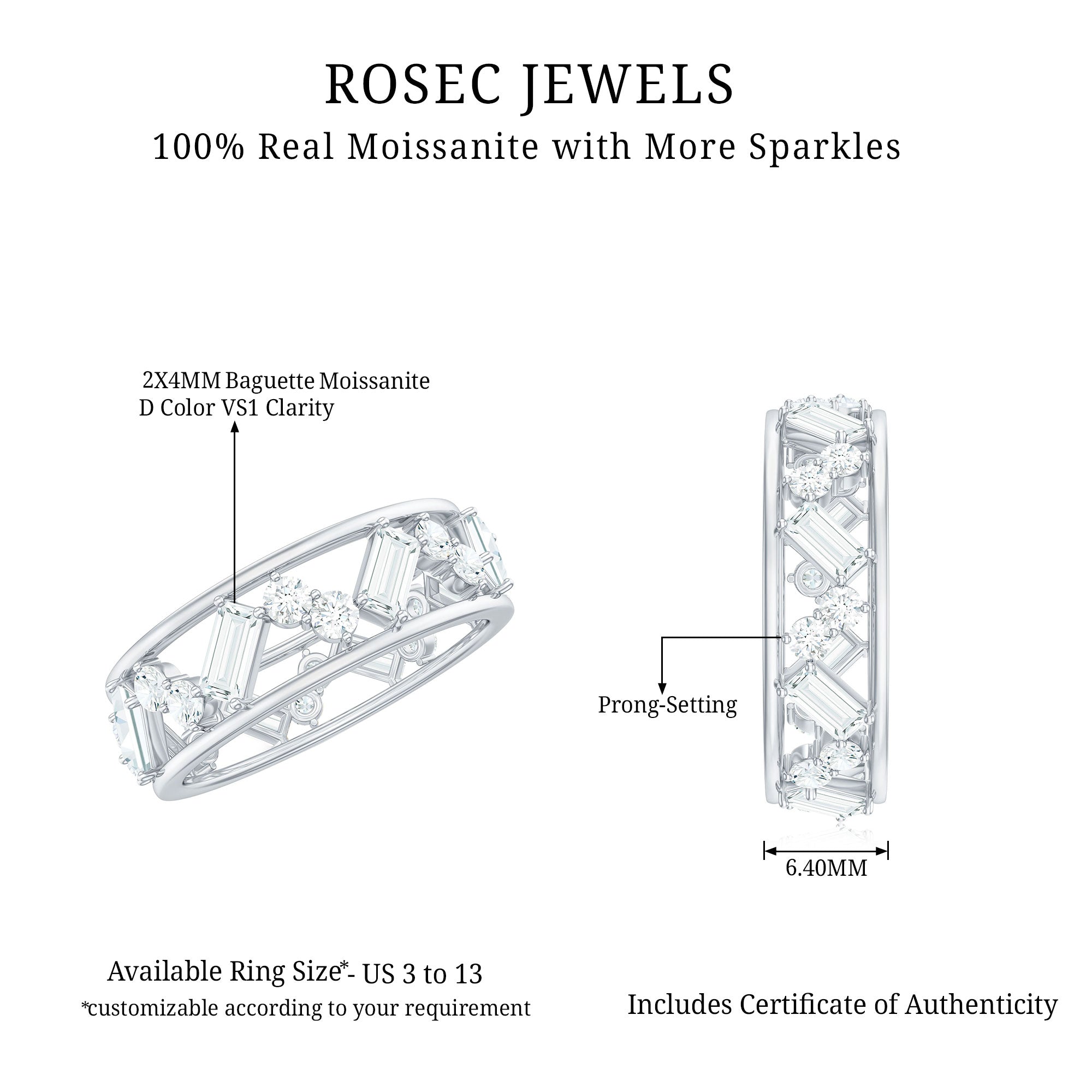 Certified Moissanite Zig Zag Eternity Band for Women D-VS1 - Rosec Jewels