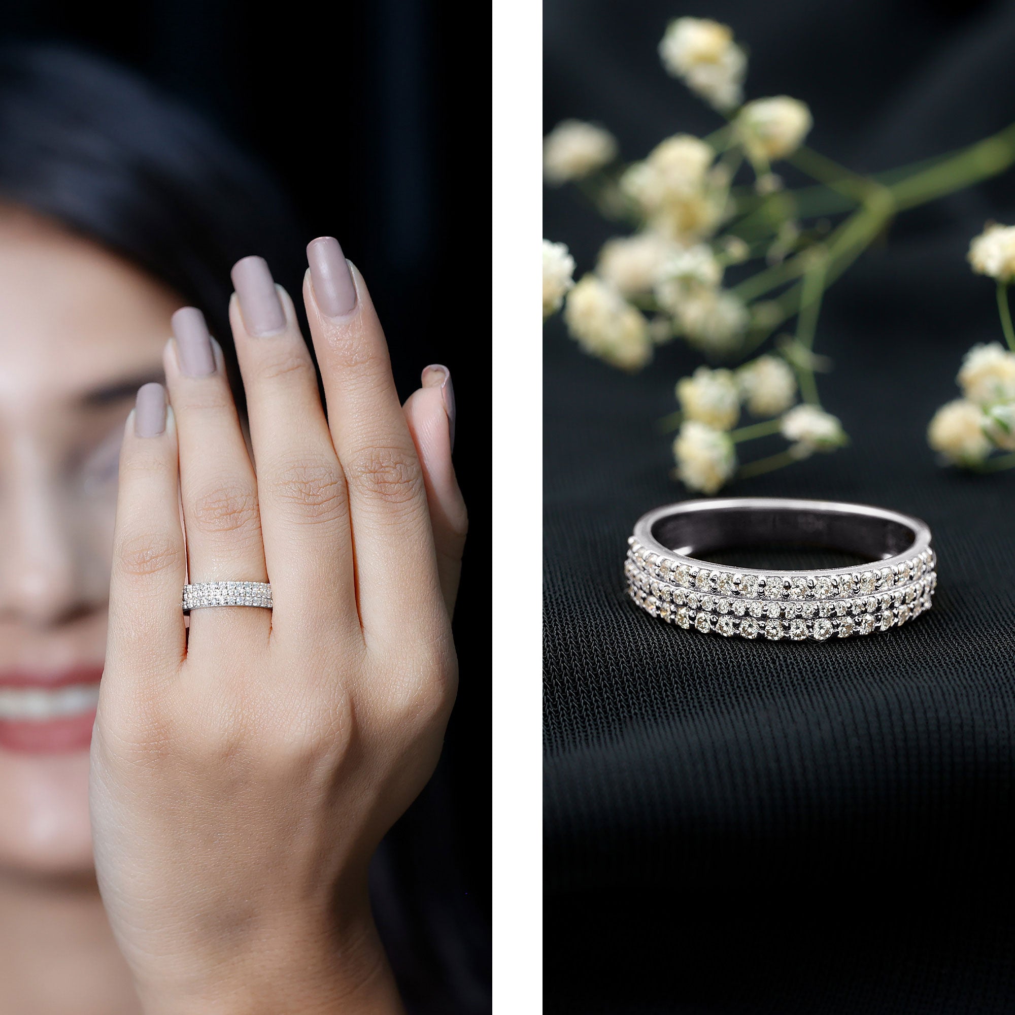 Round Cut Certified Moissanite Wedding Band D-VS1 - Rosec Jewels
