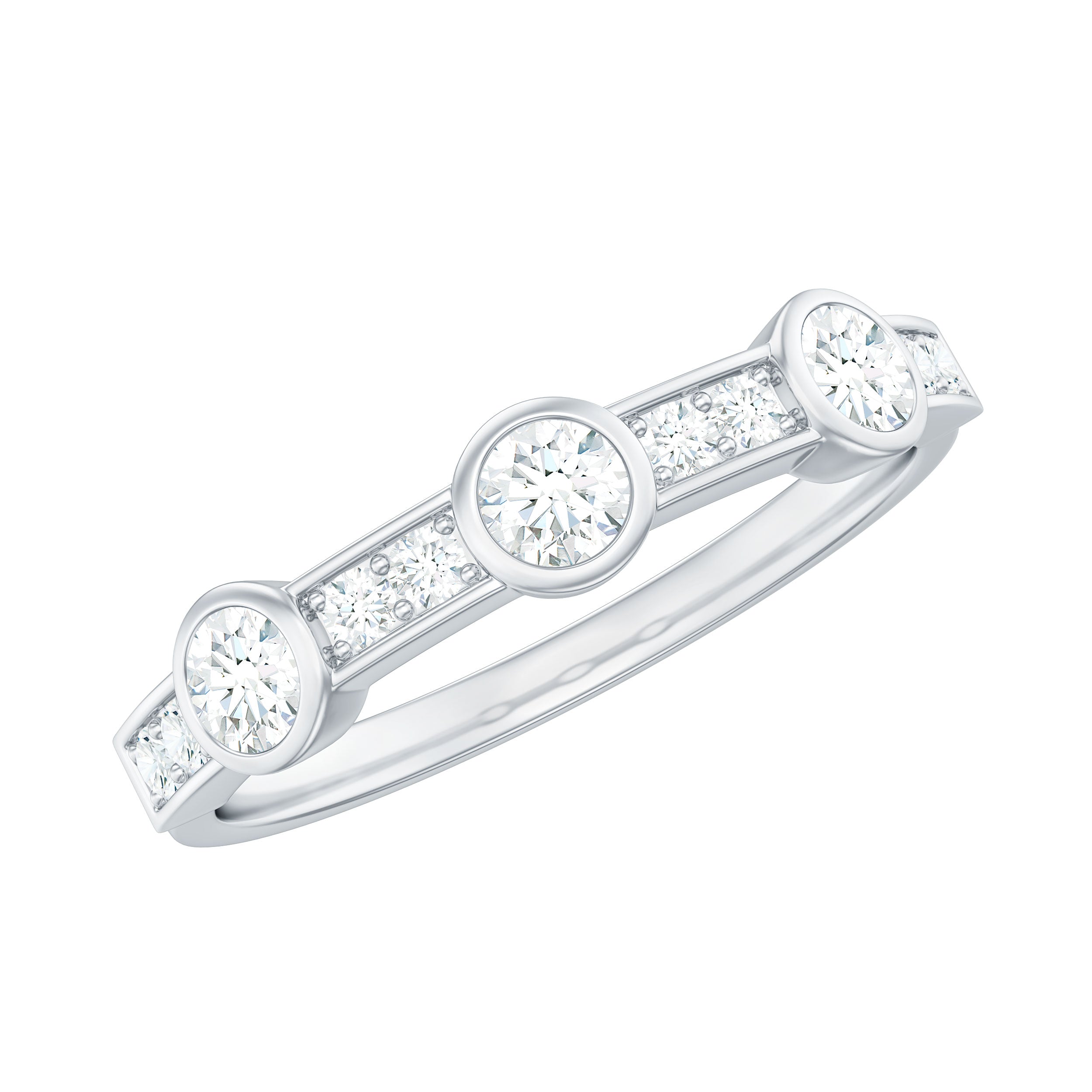 Certified Moissanite Semi Eternity Wedding Band Ring