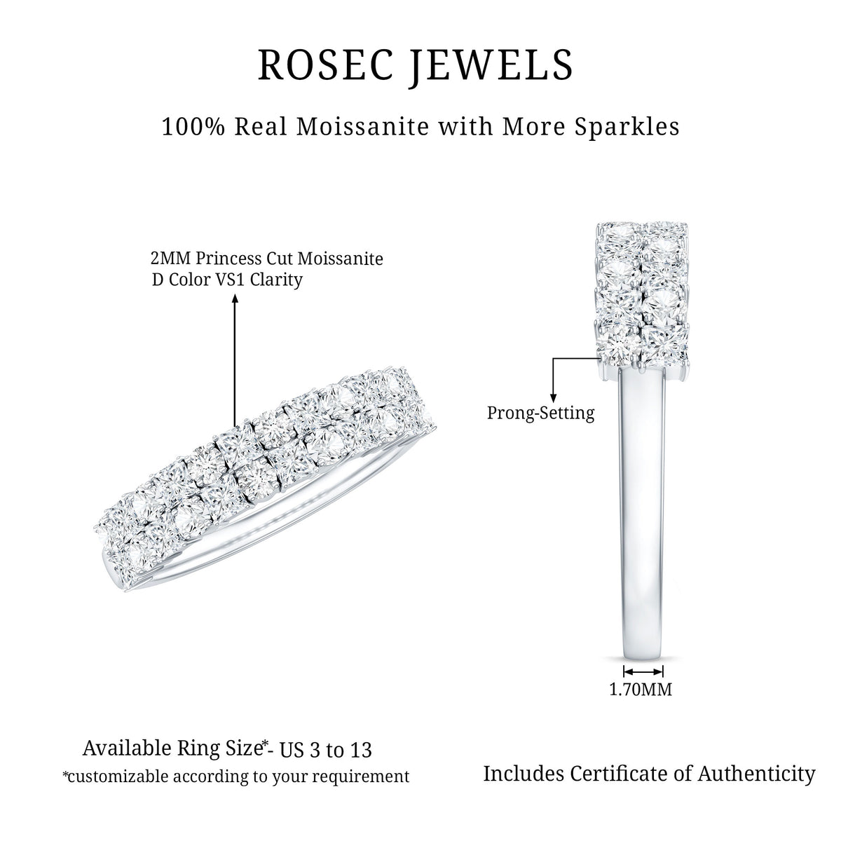 Double Row Moissanite Eternity Wedding Band D-VS1 - Rosec Jewels