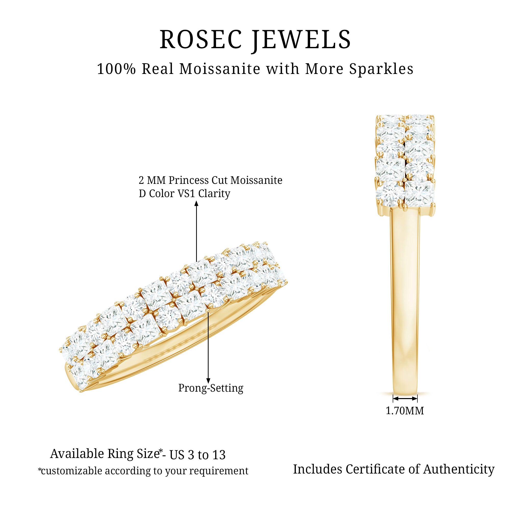 Rosec Jewels-Double Row Moissanite Eternity Wedding Band