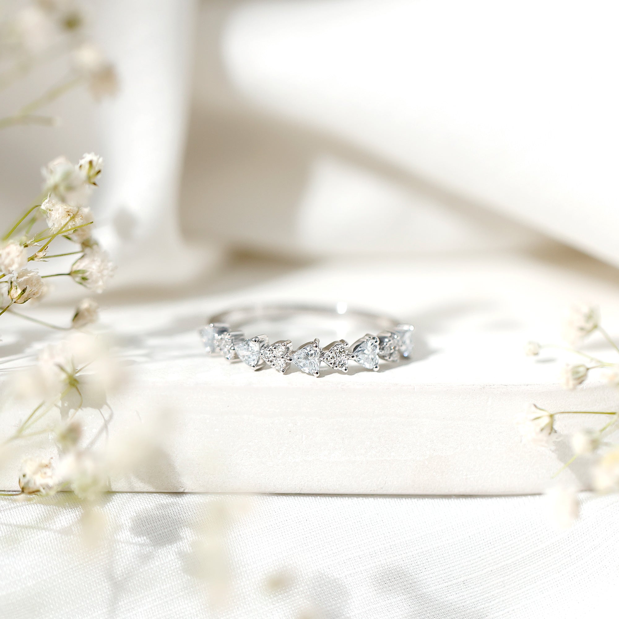 Simulated Diamond Heart Shape Half Eternity Ring AAAA - Rosec Jewels
