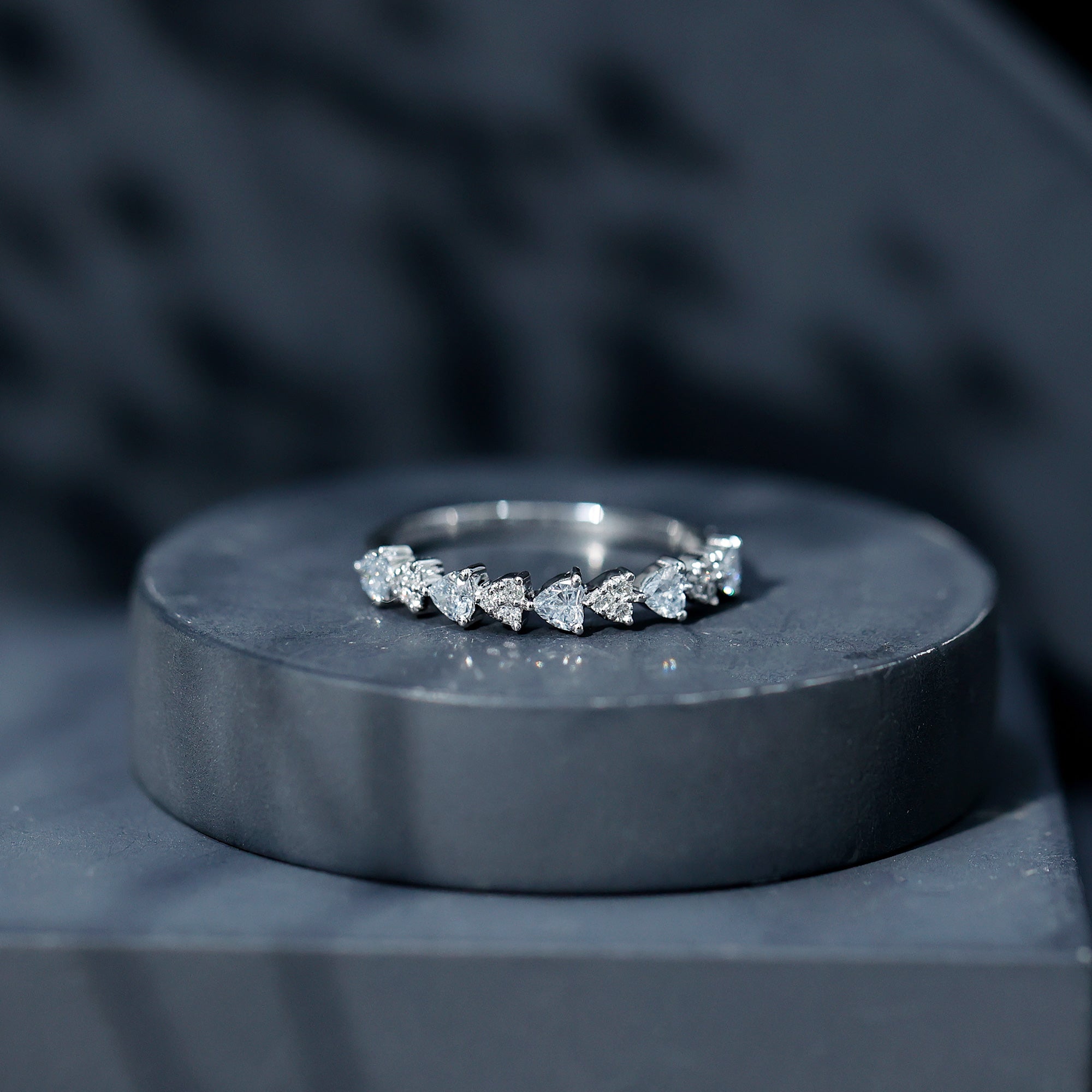 Simulated Diamond Heart Shape Half Eternity Ring AAAA - Rosec Jewels