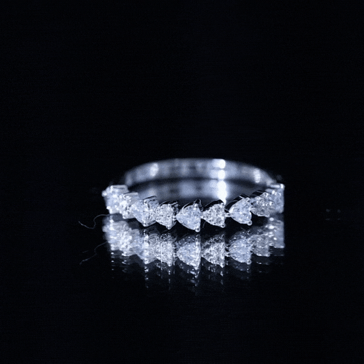 Heart Shaped Moissanite Half Eternity Band Ring D-VS1 - Rosec Jewels