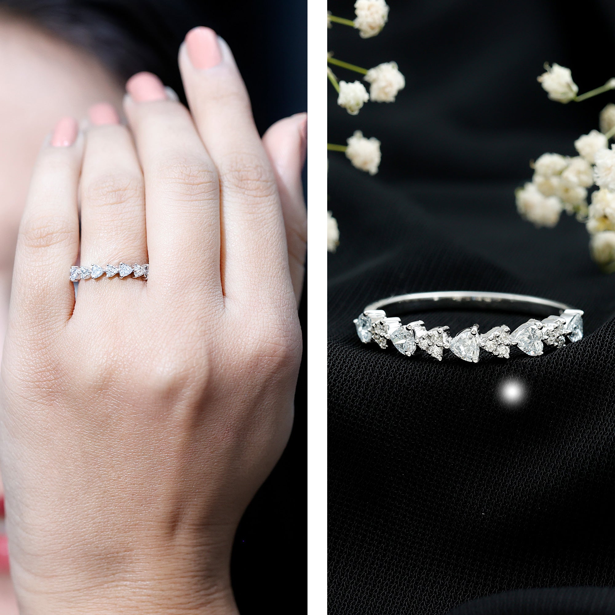 Heart Shaped Moissanite Half Eternity Band Ring D-VS1 - Rosec Jewels