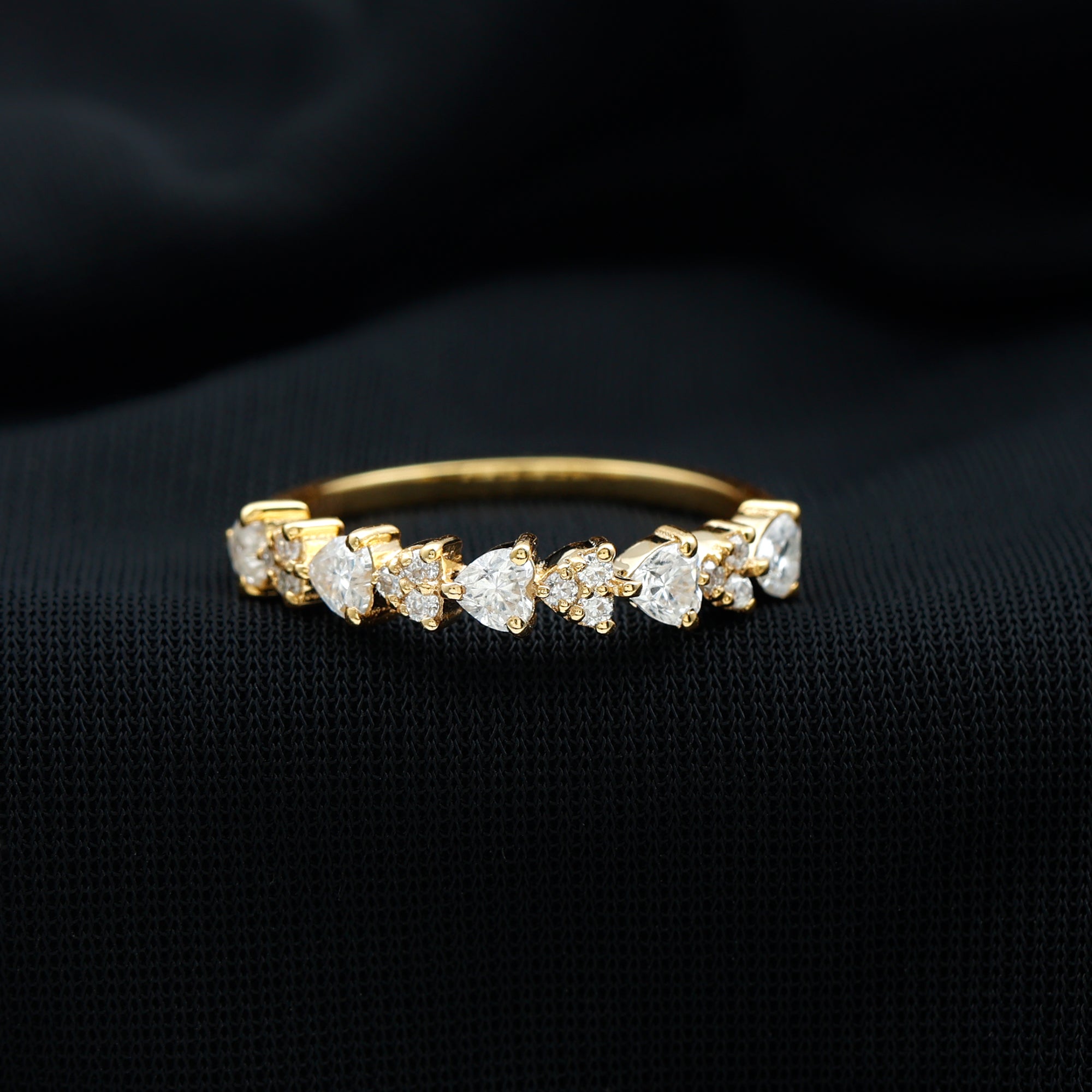 Heart Shaped Moissanite Half Eternity Band Ring D-VS1 - Rosec Jewels