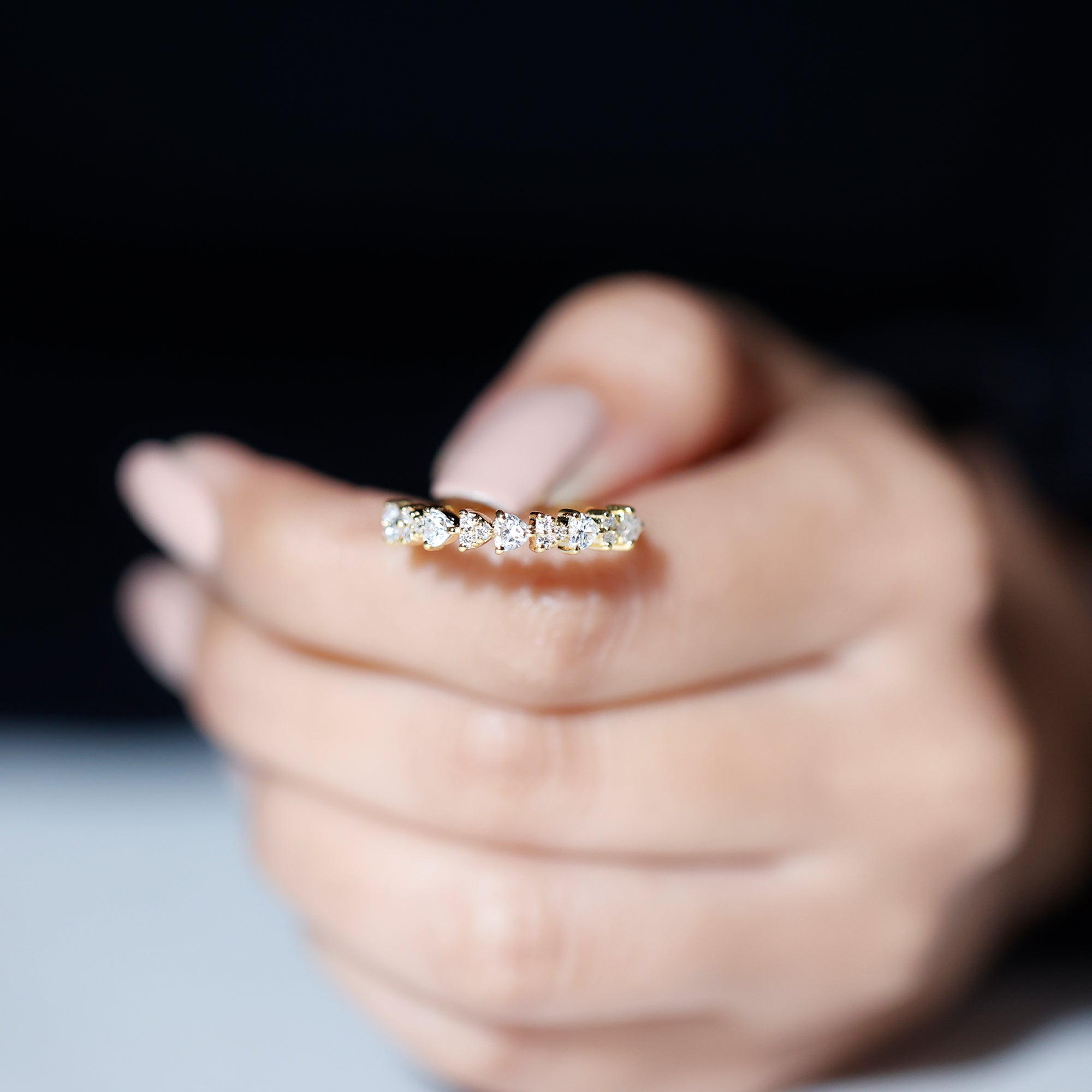 Heart Shaped Moissanite Half Eternity Band Ring D-VS1 - Rosec Jewels