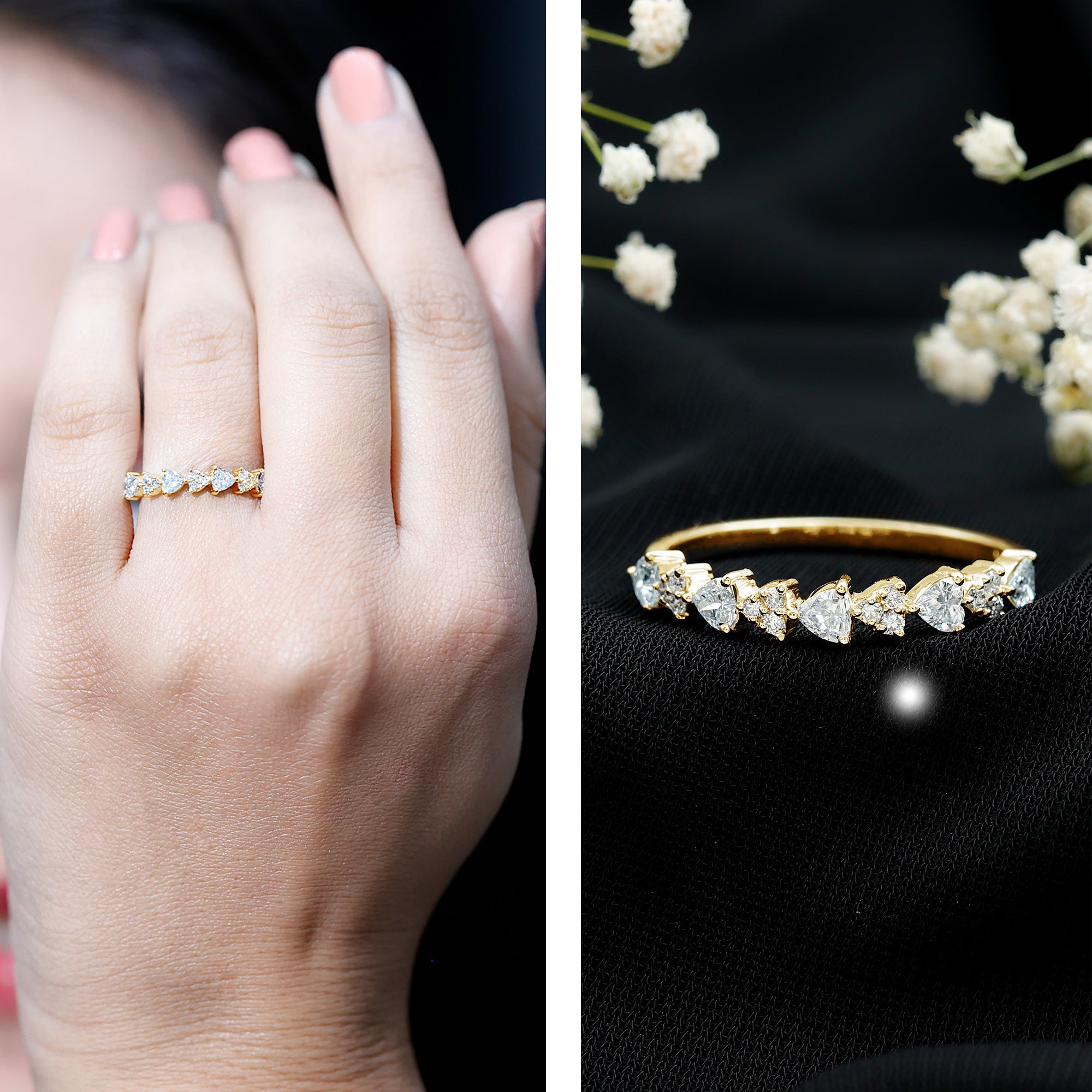 Heart Shaped Moissanite Half Eternity Band Ring D-VS1 - Rosec Jewels
