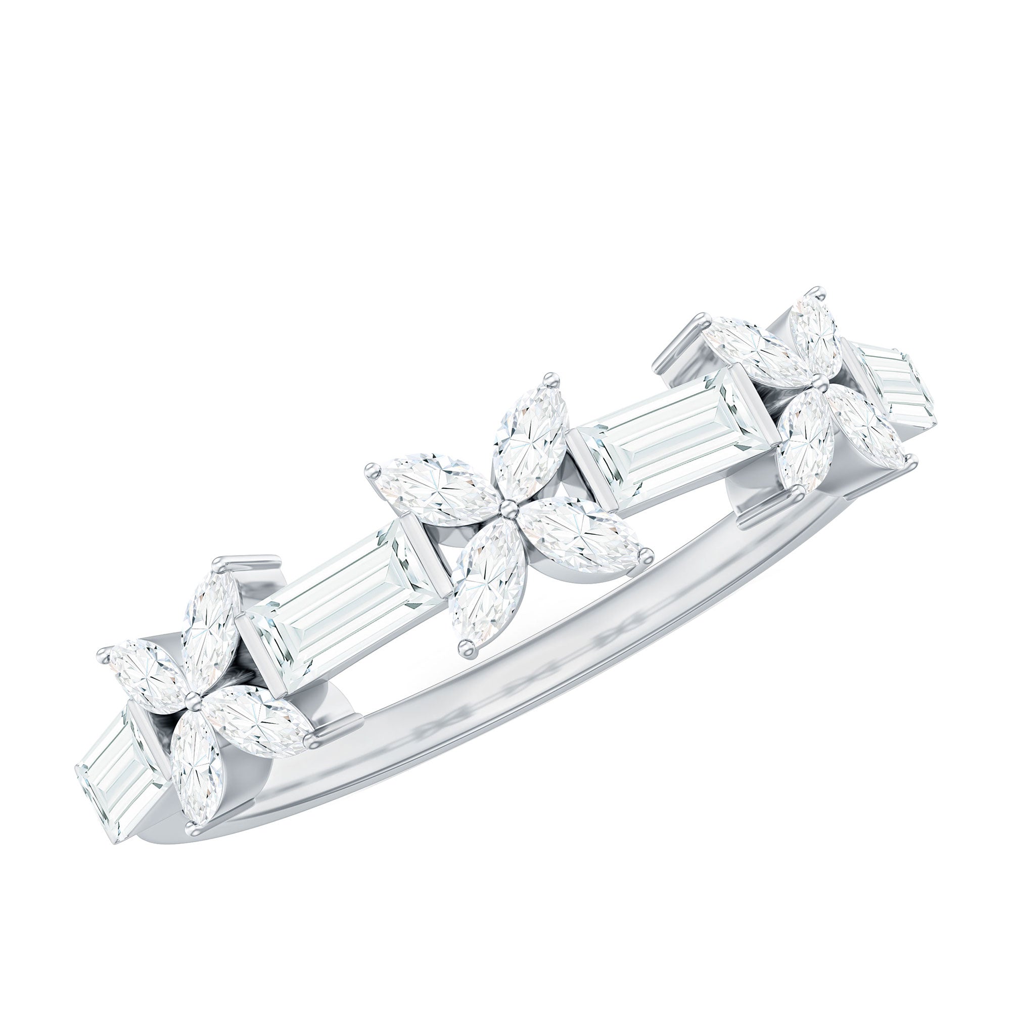 Rosec Jewels-Moissanite Flower Wedding Band Ring with Certificate