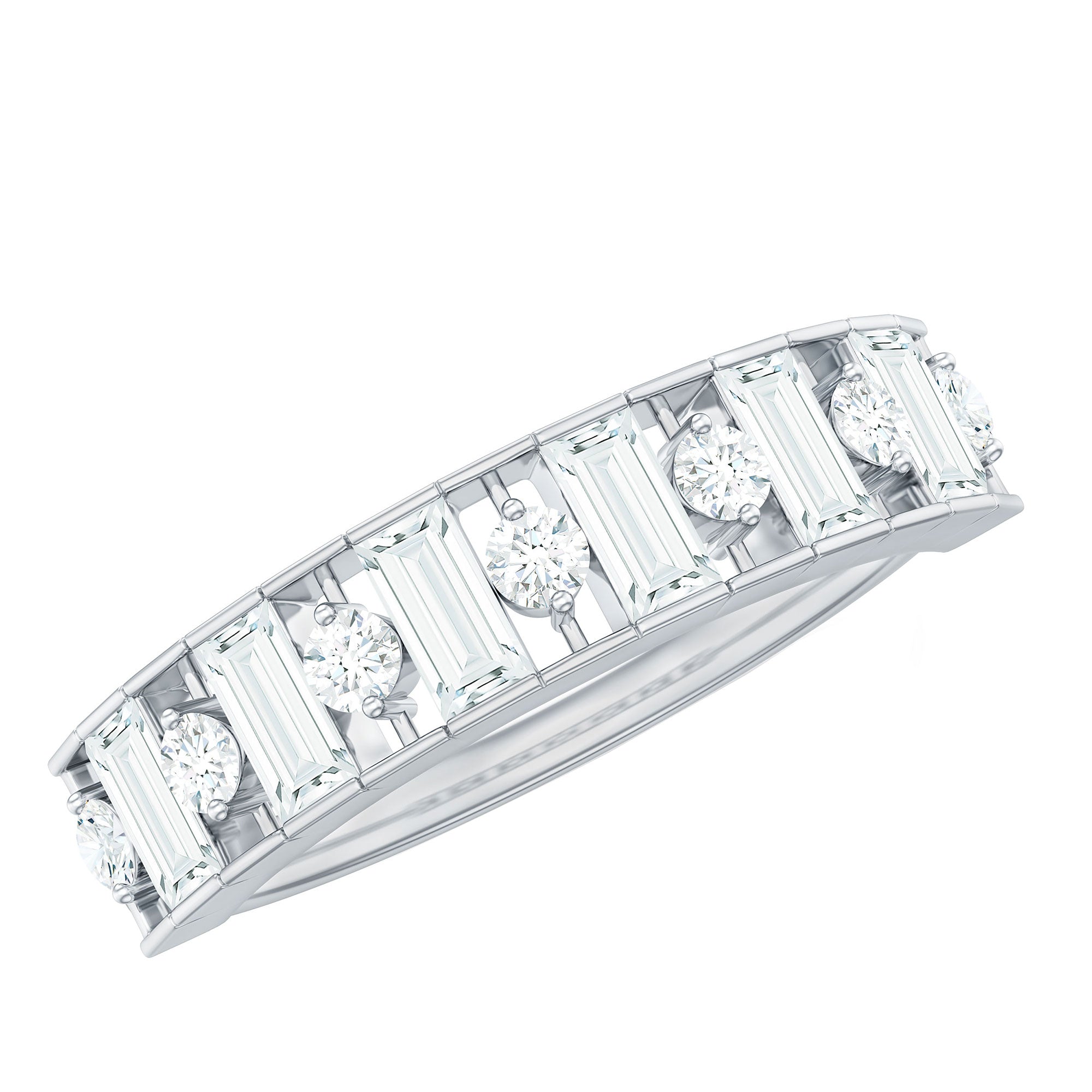 Baguette and Round Cut Moissanite Stackable Eternity Band D-VS1 - Rosec Jewels