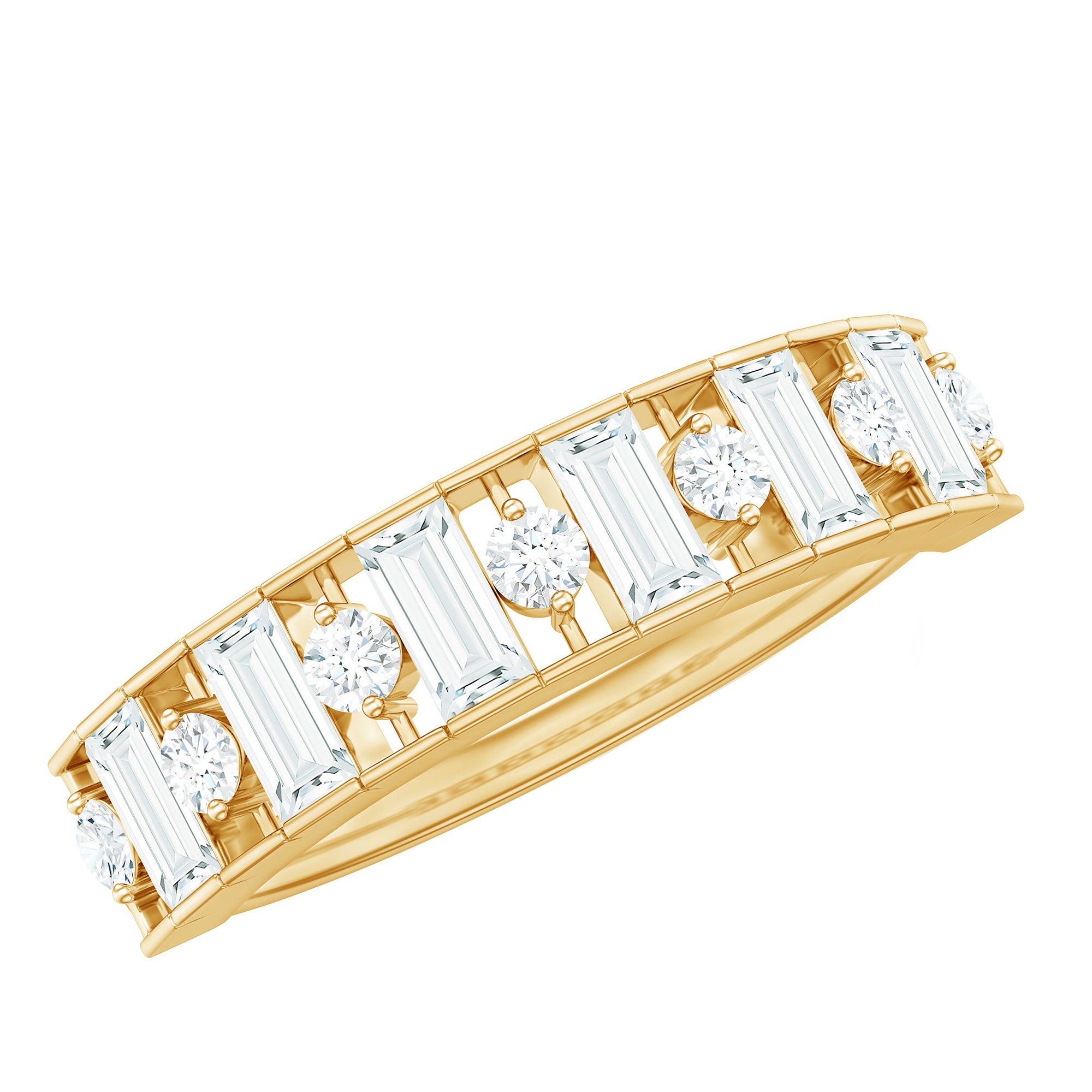 Baguette and Round Cut Moissanite Stackable Eternity Band D-VS1 - Rosec Jewels