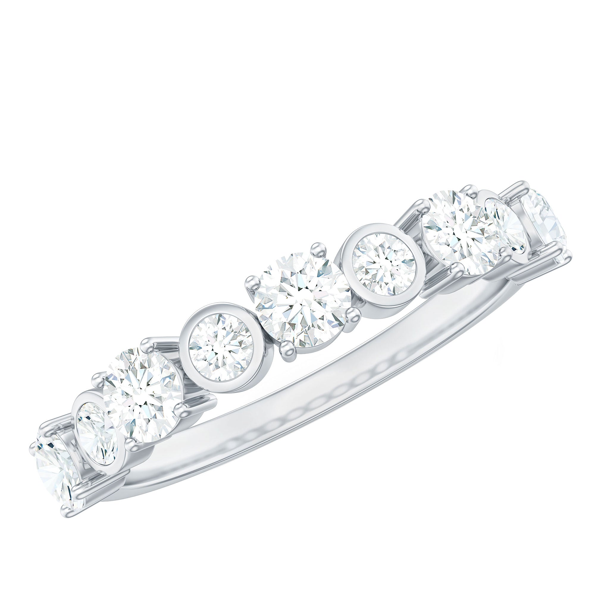 Certified Round Cut Moissanite Half Eternity Band Ring D-VS1 - Rosec Jewels