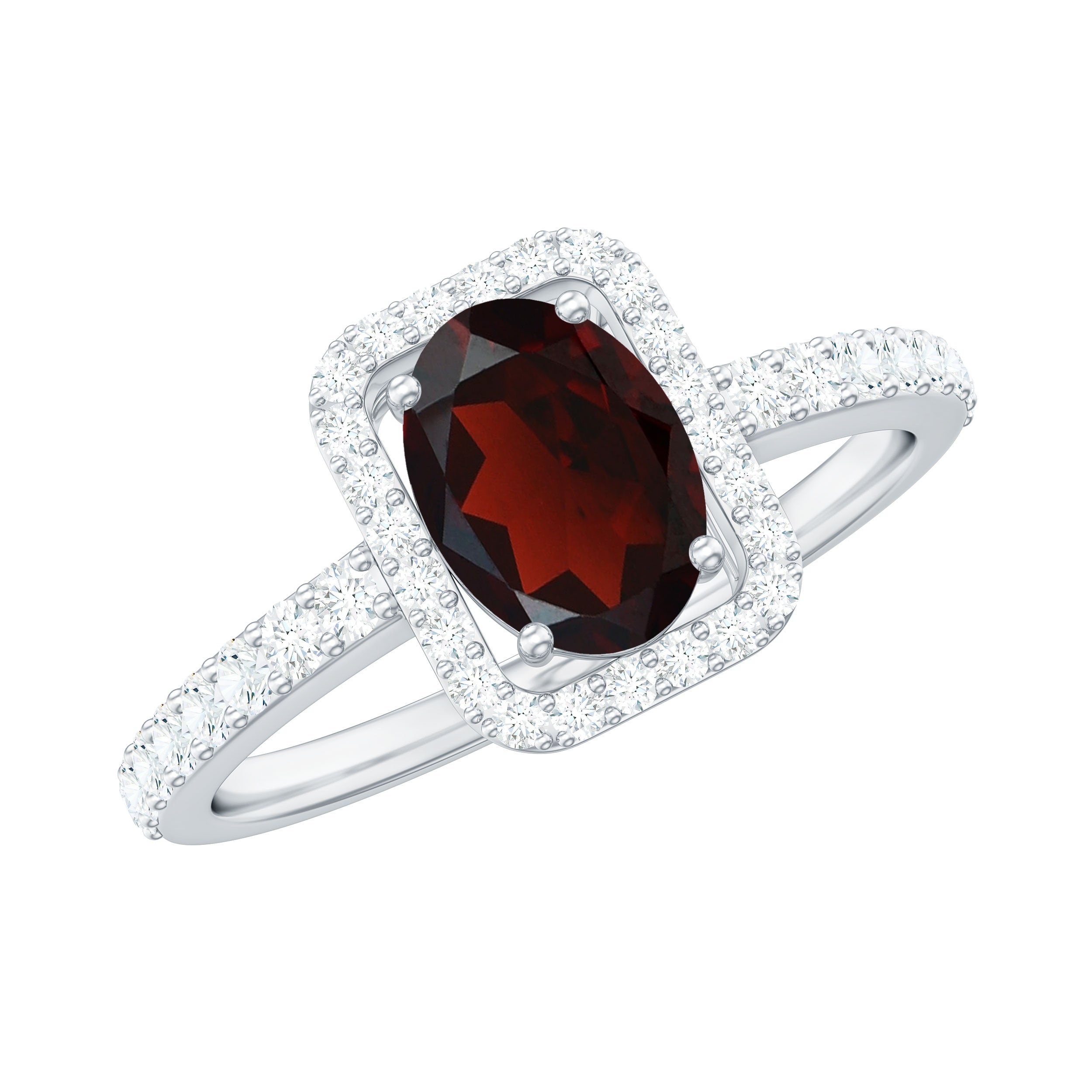 Oval Cut Garnet Engagement Ring with Diamond Halo