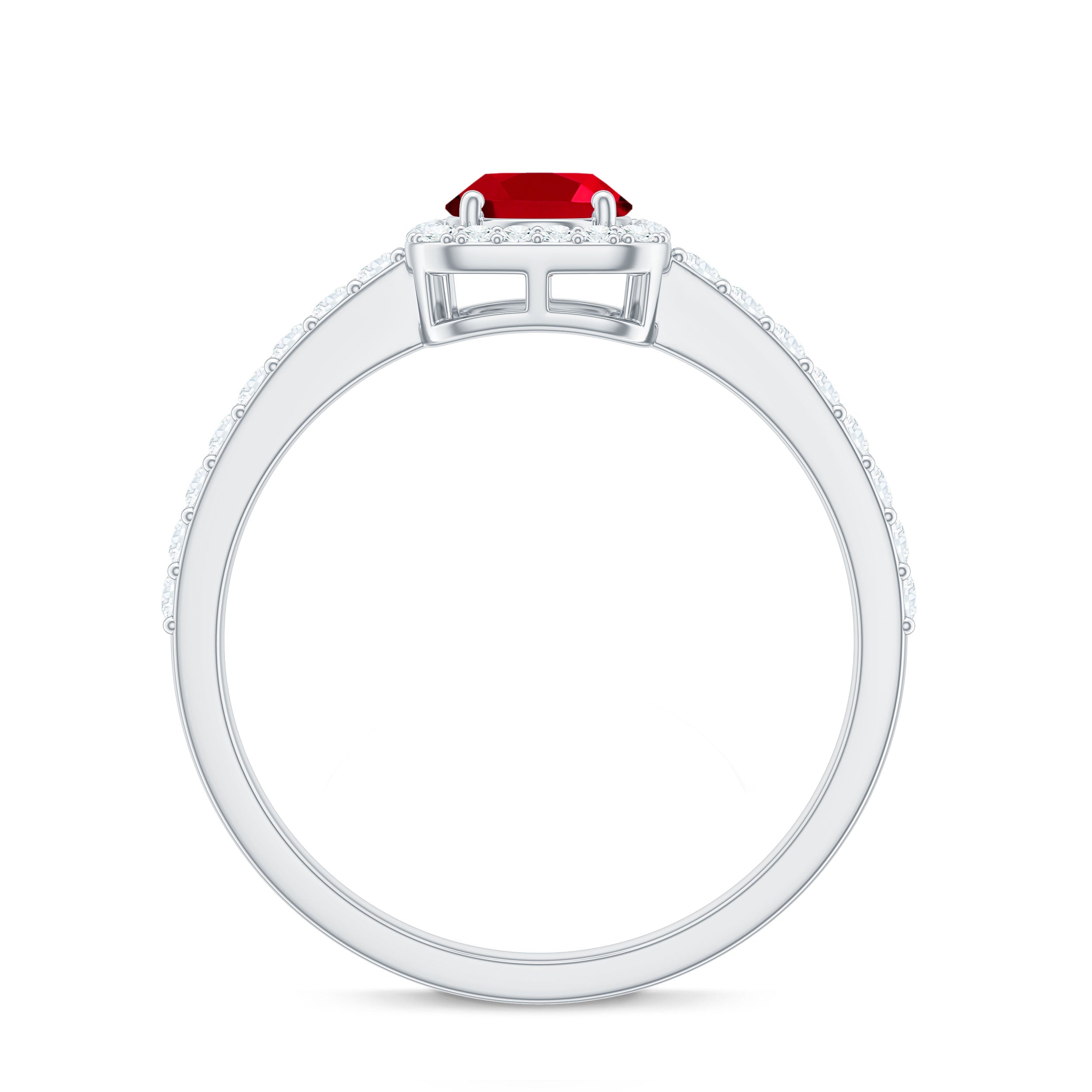 Oval Cut Lab Created Ruby and Diamond Halo Engagement Ring AAAA - Rosec Jewels