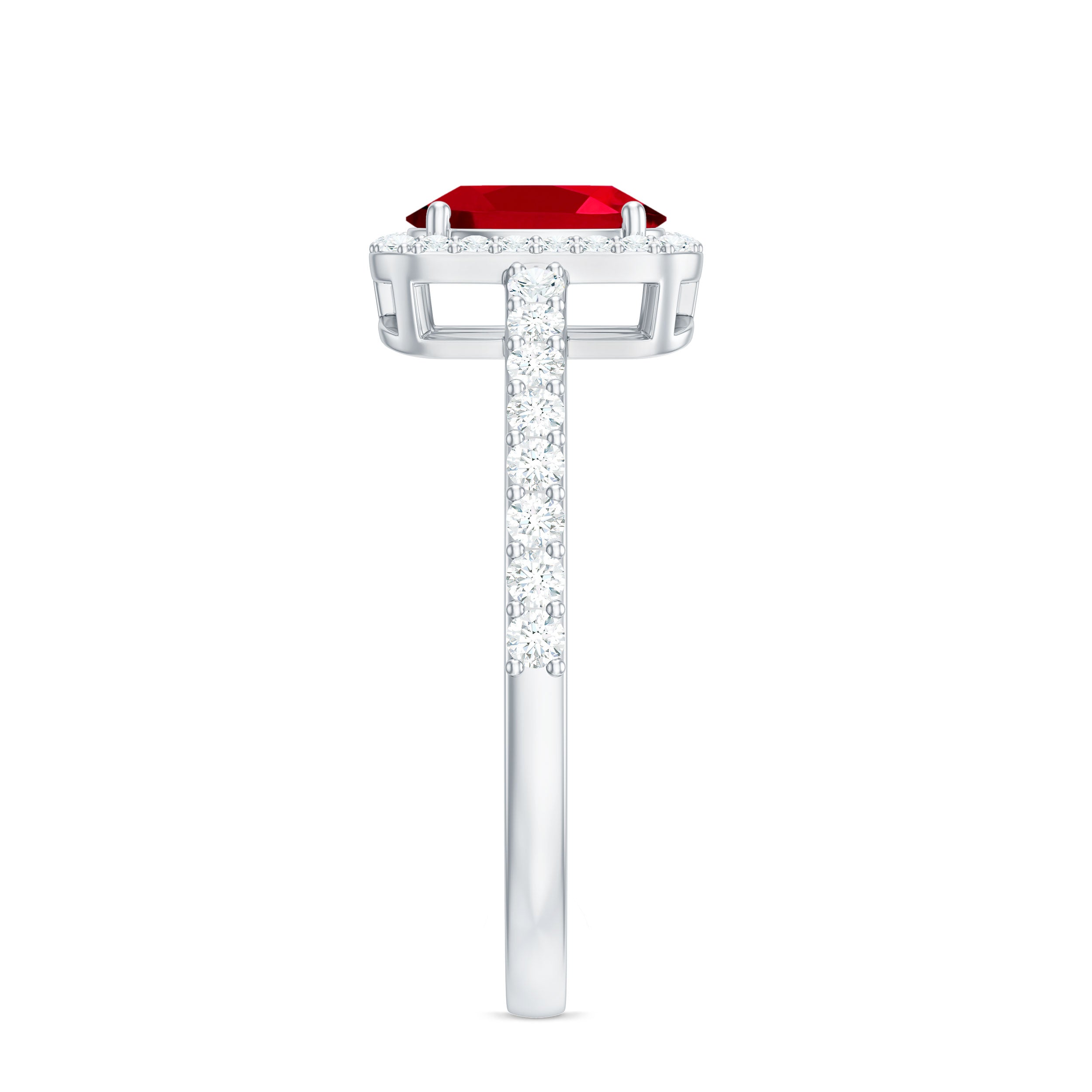Oval Cut Lab Created Ruby and Diamond Halo Engagement Ring AAAA - Rosec Jewels