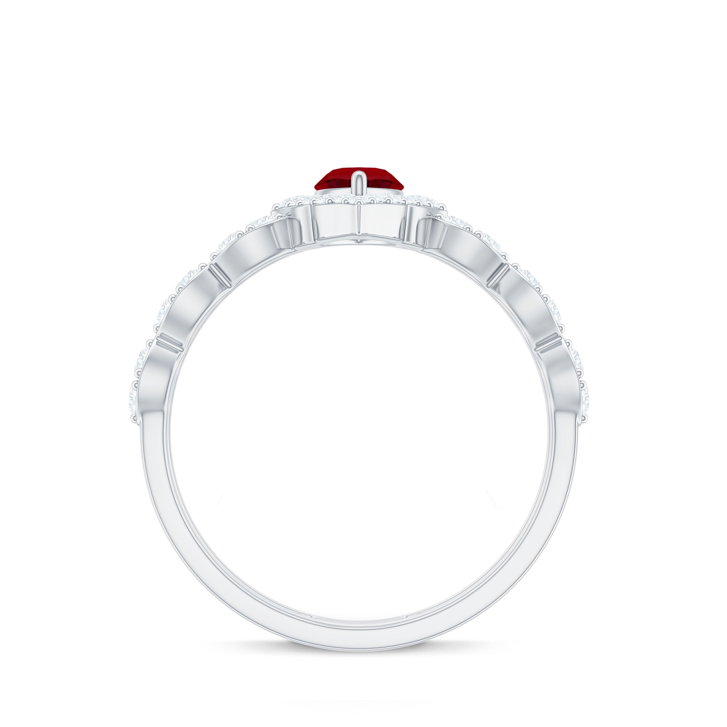 Rosec Jewels-Vintage Inspired Lab Ruby and Diamond Double Band Engagement Ring