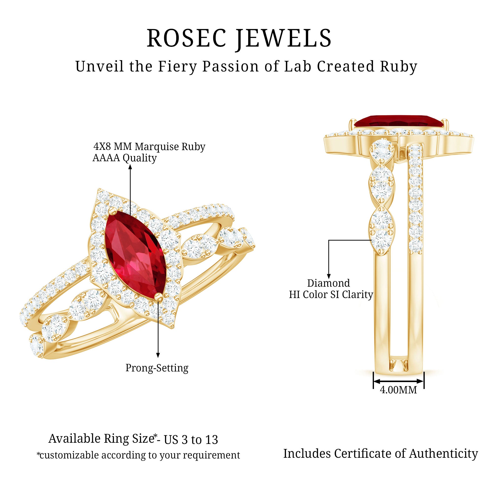 Rosec Jewels-Vintage Inspired Lab Ruby and Diamond Double Band Engagement Ring