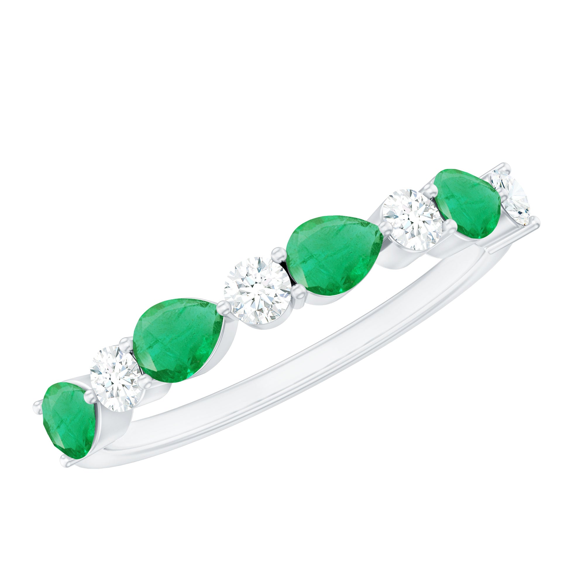 Real Pear Shape Emerald Moissanite Half Eternity Ring in East West Style