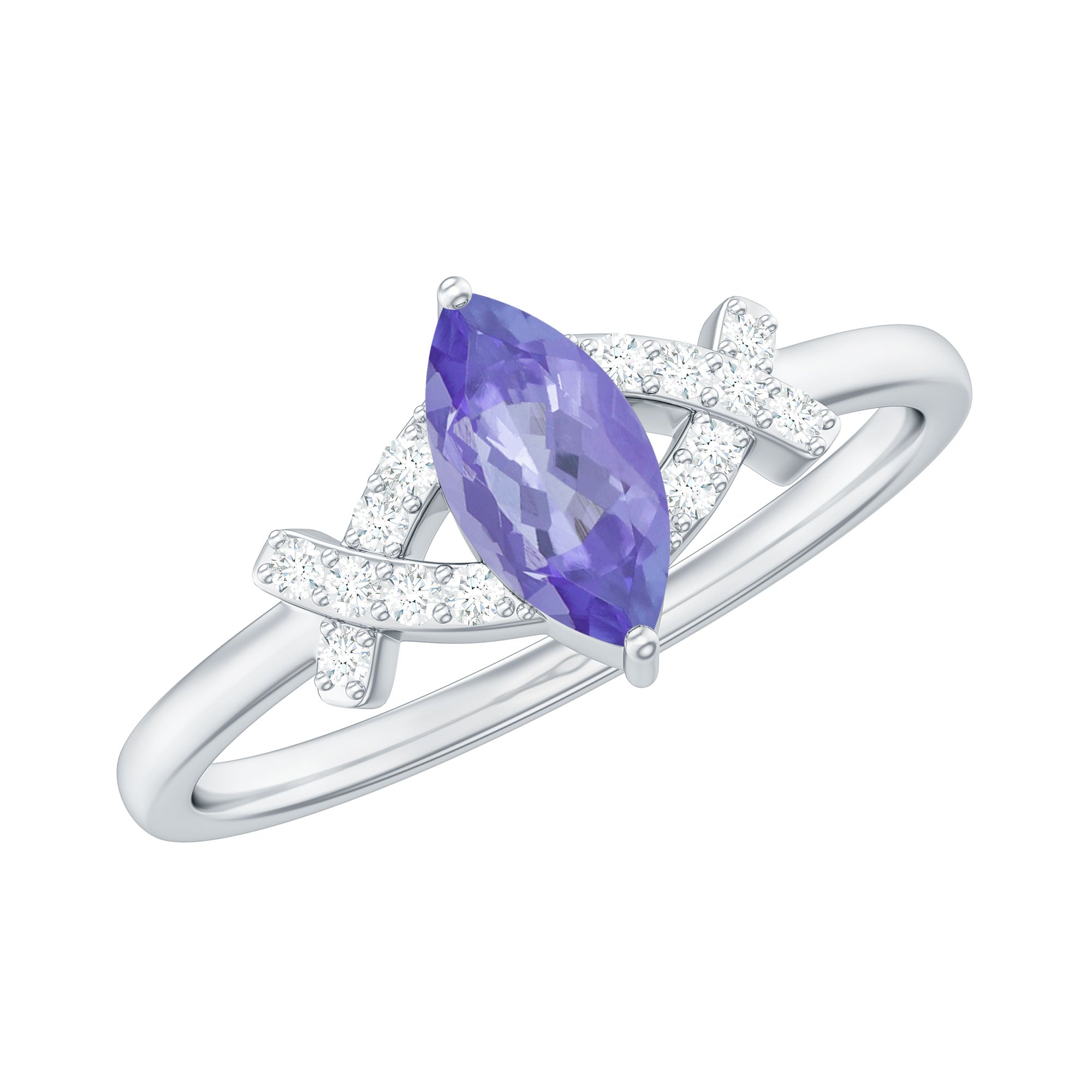 Marquise Shaped Tanzanite Designer Engagement Ring with Diamonds