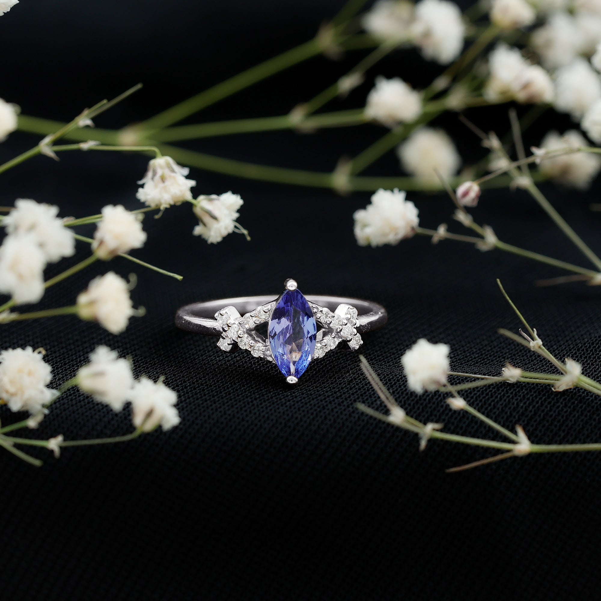 Natural Marquise Tanzanite Diamond Promise Ring for Engagement AAA - Rosec Jewels