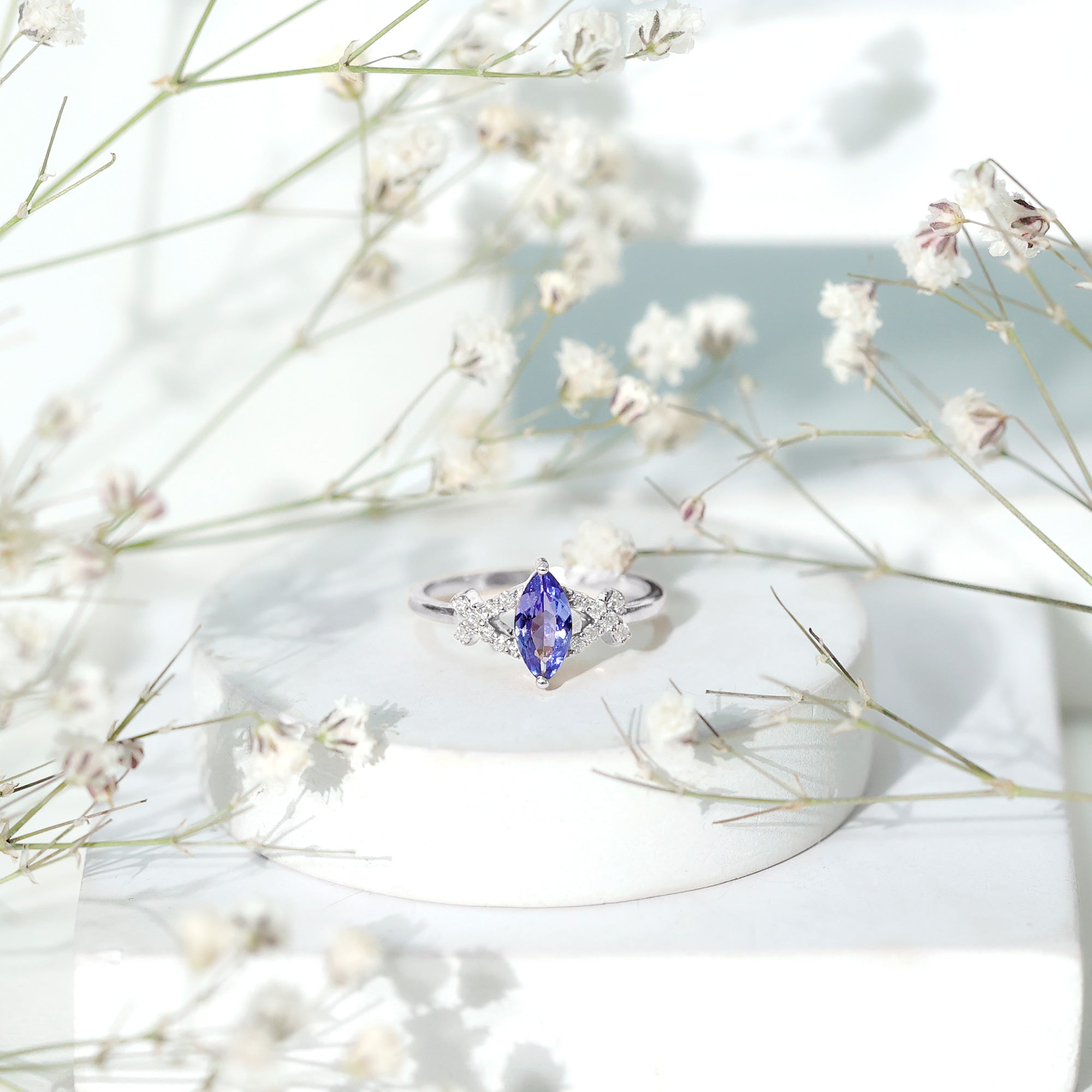 Natural Marquise Tanzanite Diamond Promise Ring for Engagement AAA - Rosec Jewels