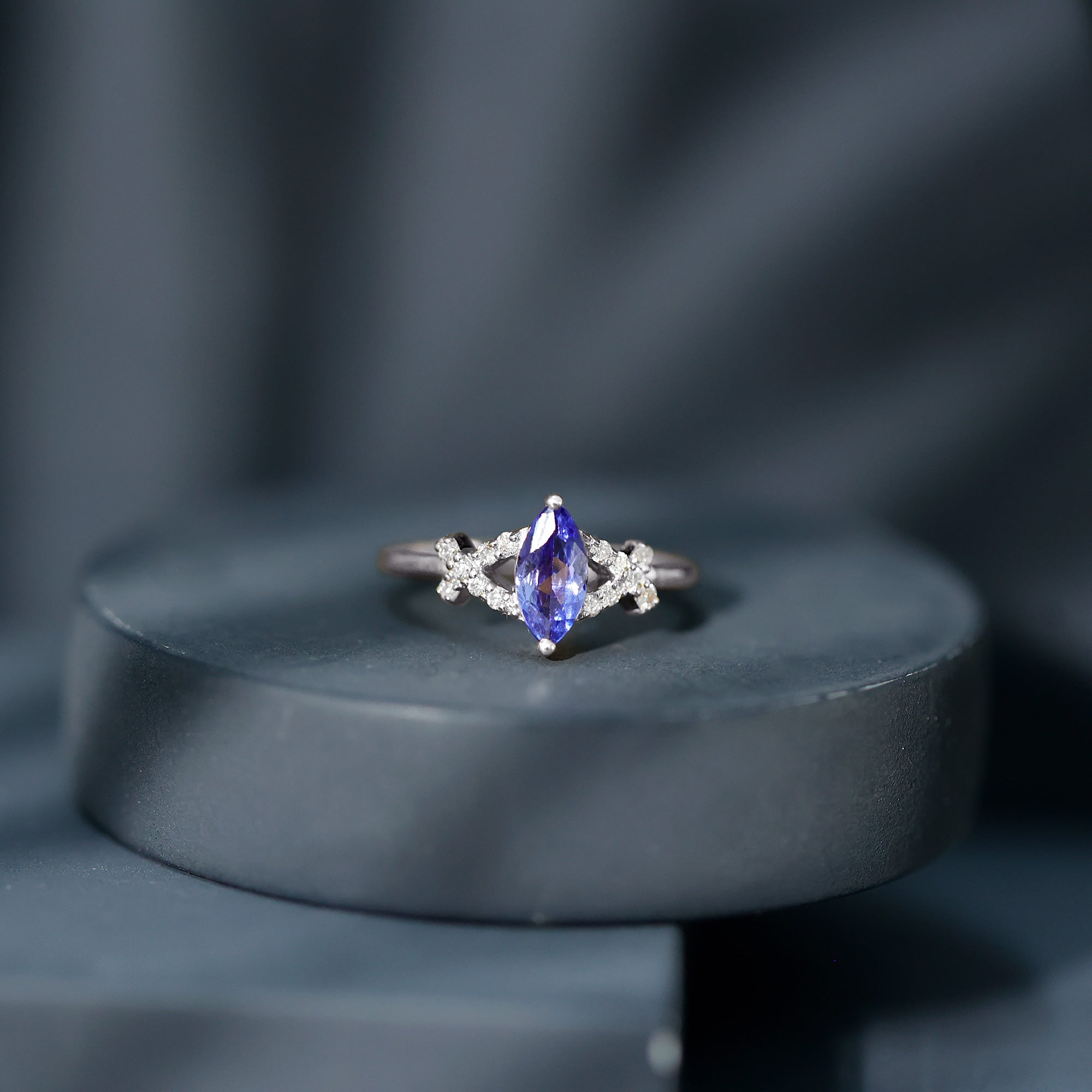 Natural Marquise Tanzanite Diamond Promise Ring for Engagement AAA - Rosec Jewels